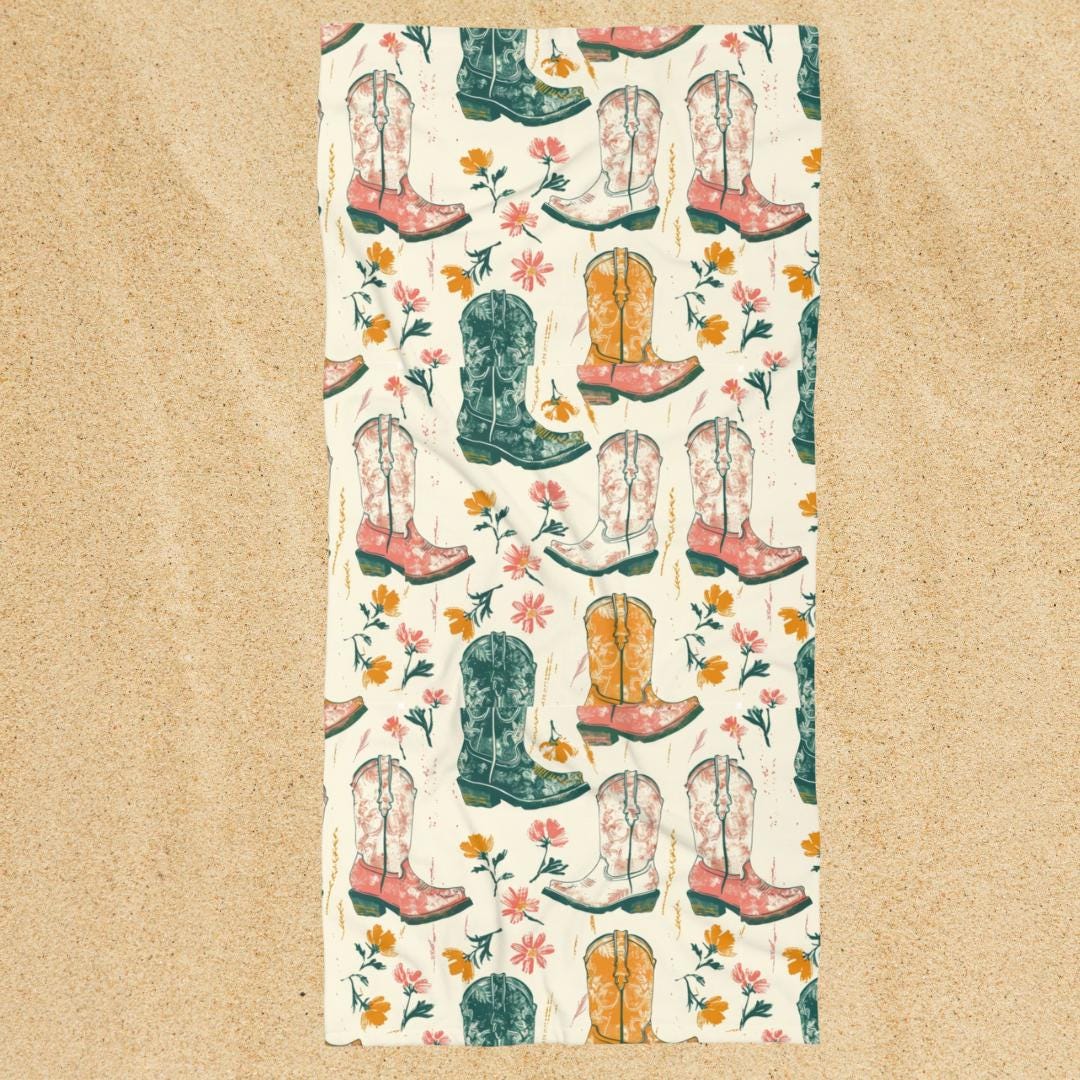 Cowgirl Boots Floral Beach Towel | Perfect for Summer Days, Pool Parties -Razels