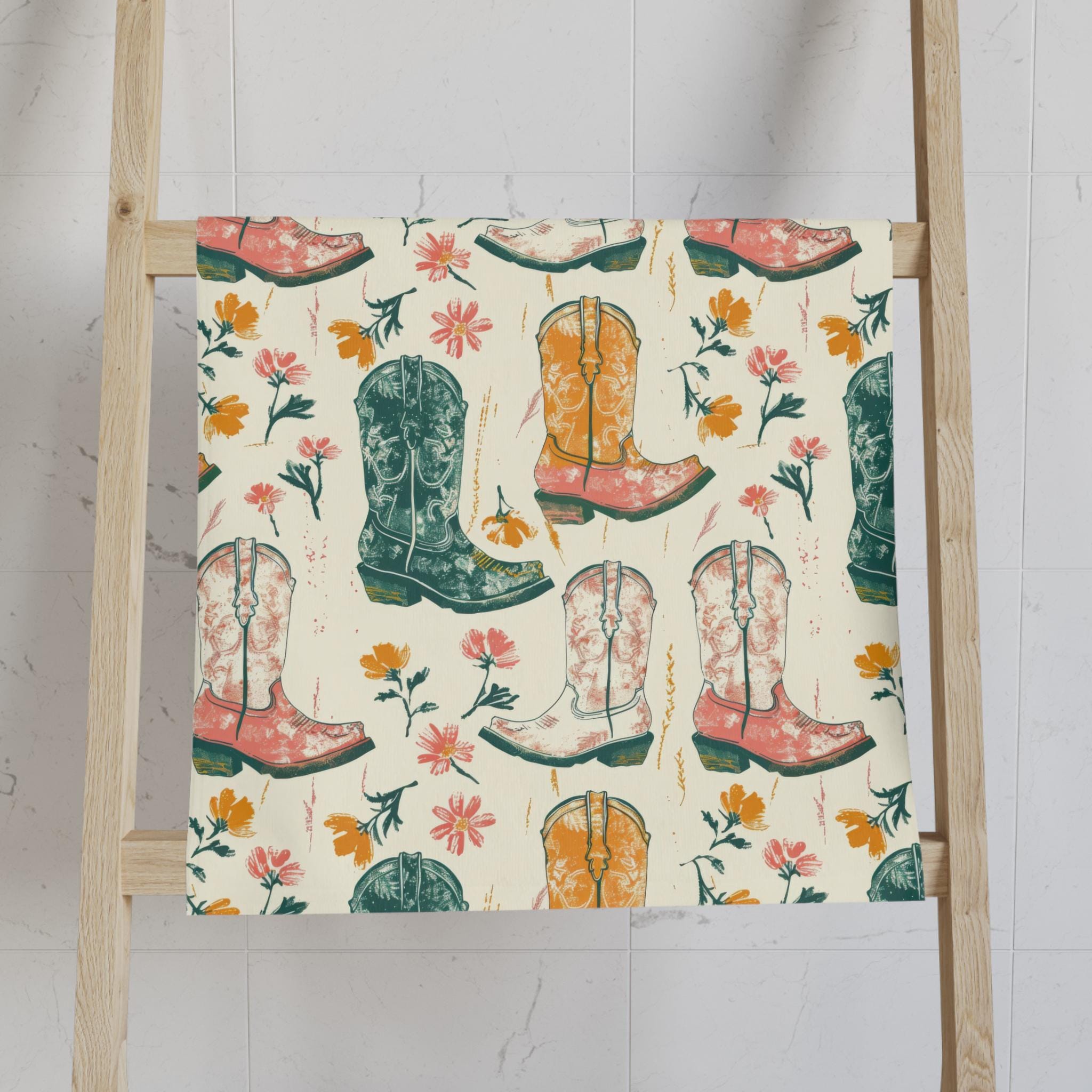 Cowgirl Boots Hand Towel: Western Floral Farmhouse Kitchen Decor
