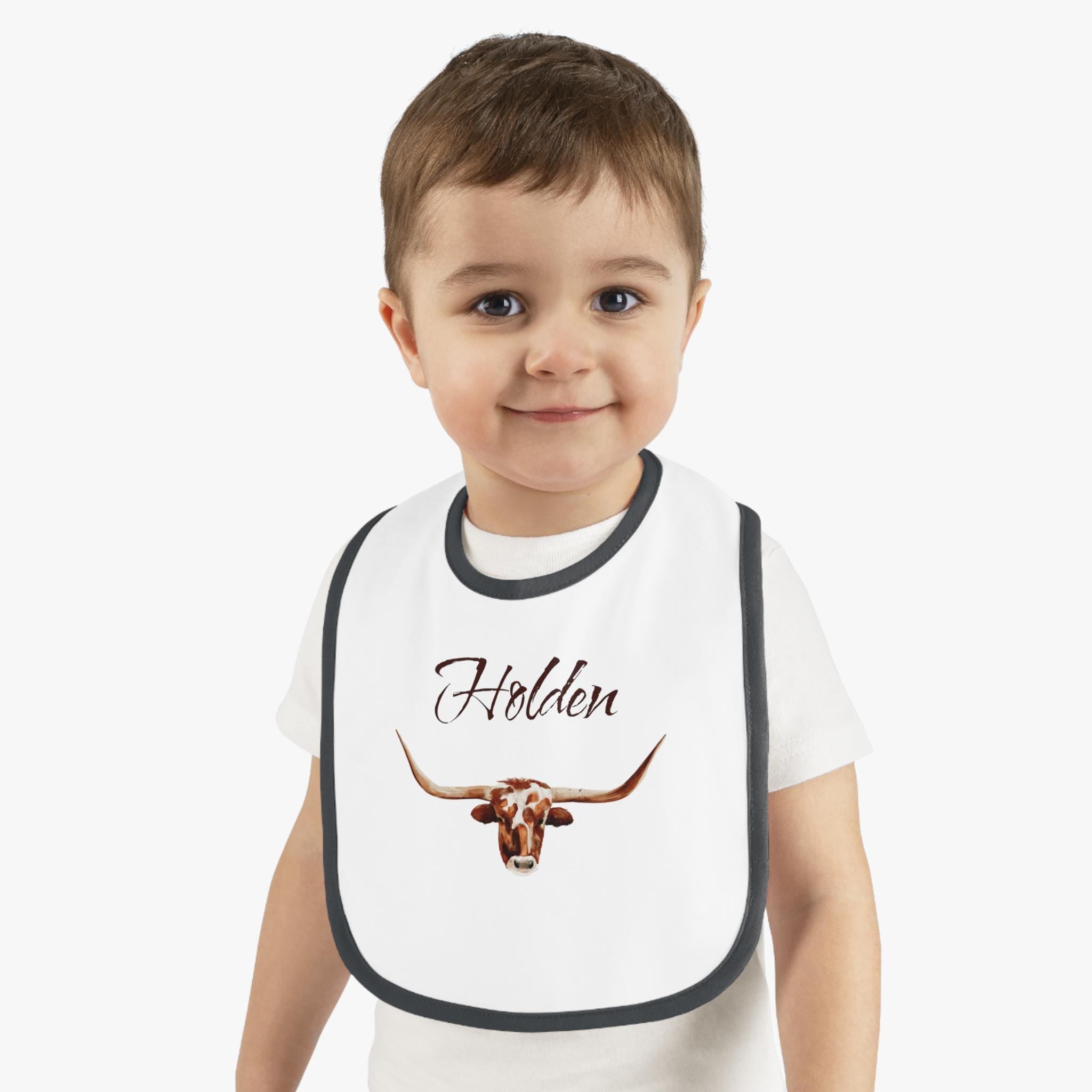 Personalized Longhorn Baby Bib: Soft Cotton Cowboy Bib with Custom Name -Razels