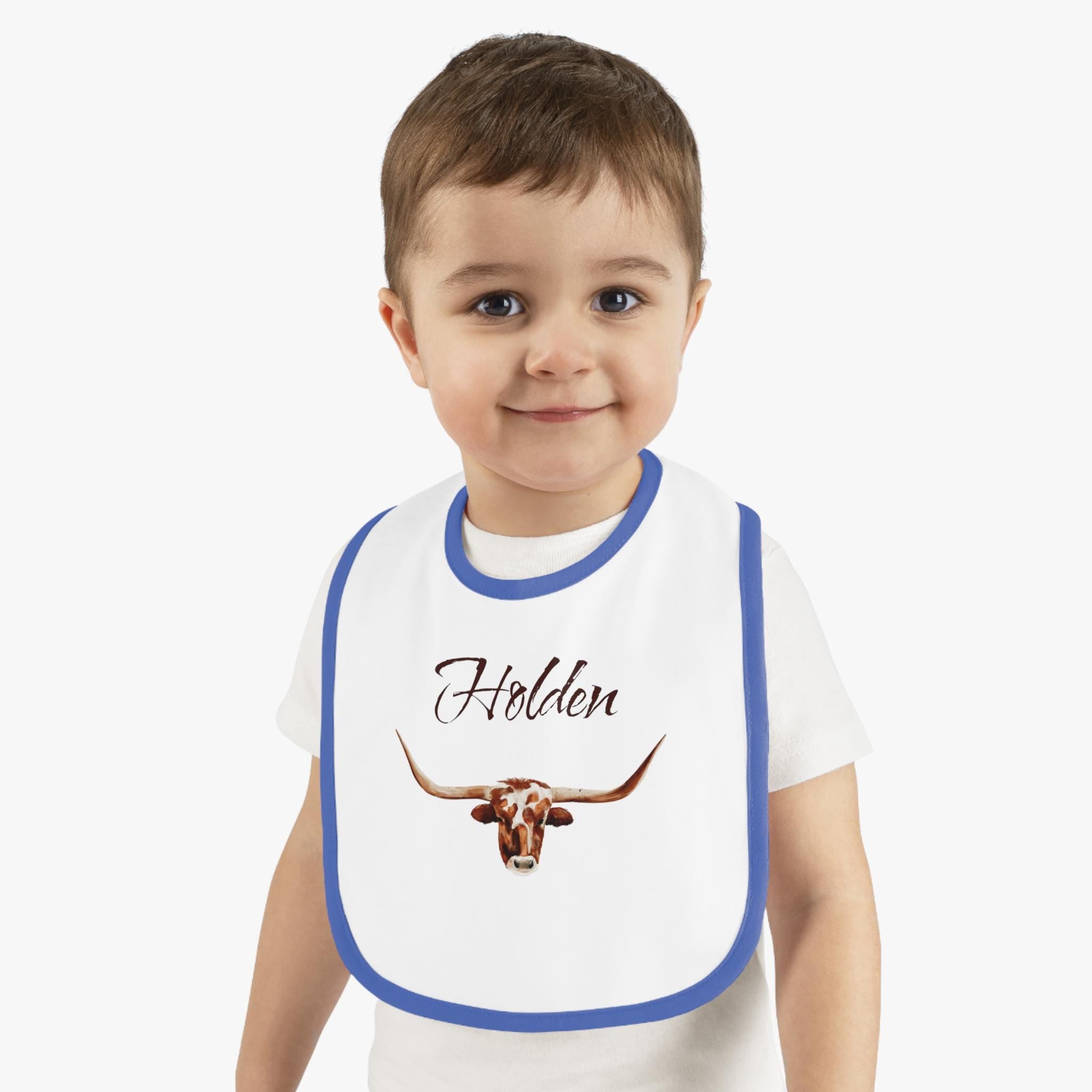 Personalized Longhorn Baby Bib: Soft Cotton Cowboy Bib with Custom Name -Razels