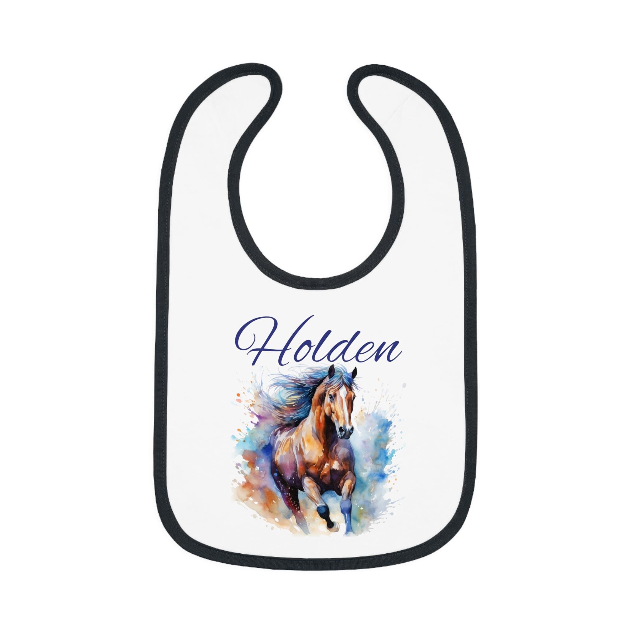 Custom Baby Horse Bib - Personalized Watercolor Horse Jersey Bib for Infants, Unique Baby Shower Gift, -Razels