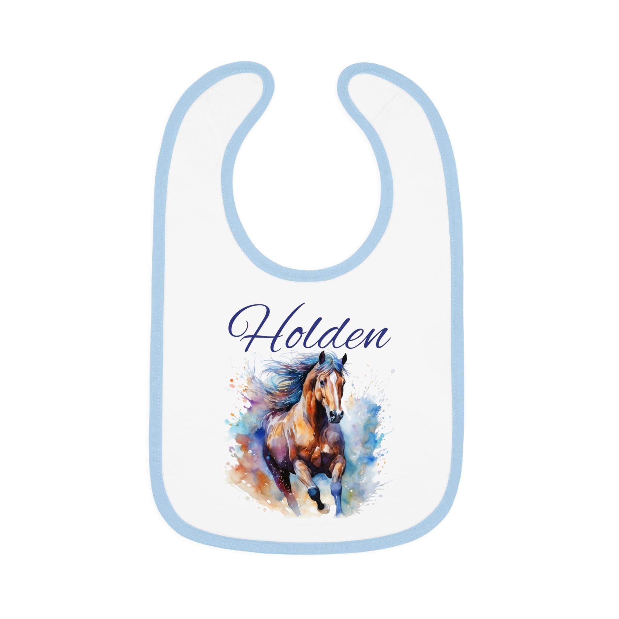 Custom Baby Horse Bib - Personalized Watercolor Horse Jersey Bib for Infants, Unique Baby Shower Gift, -Razels