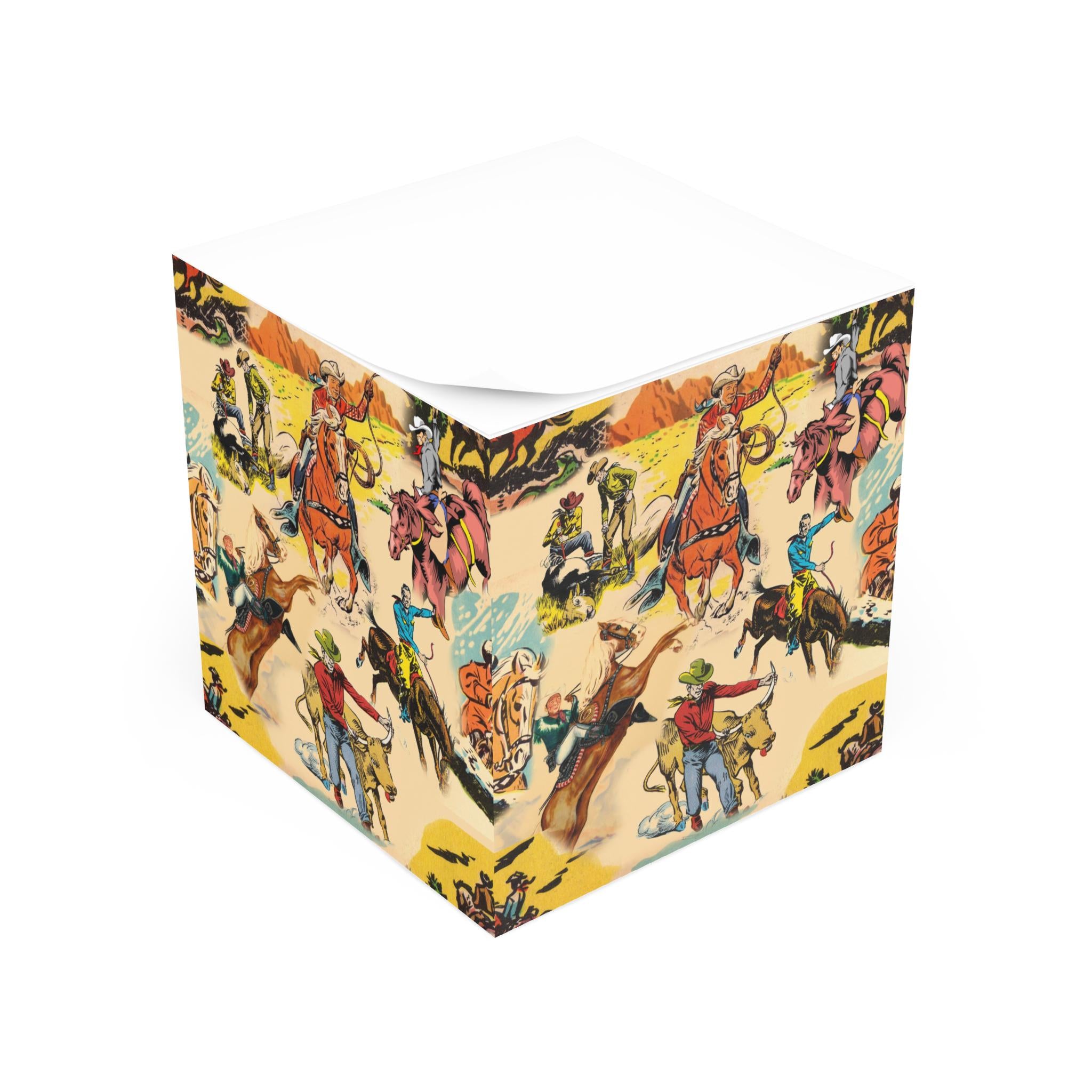 Vintage Western Note Cube, Cowboy Notepad -Razels