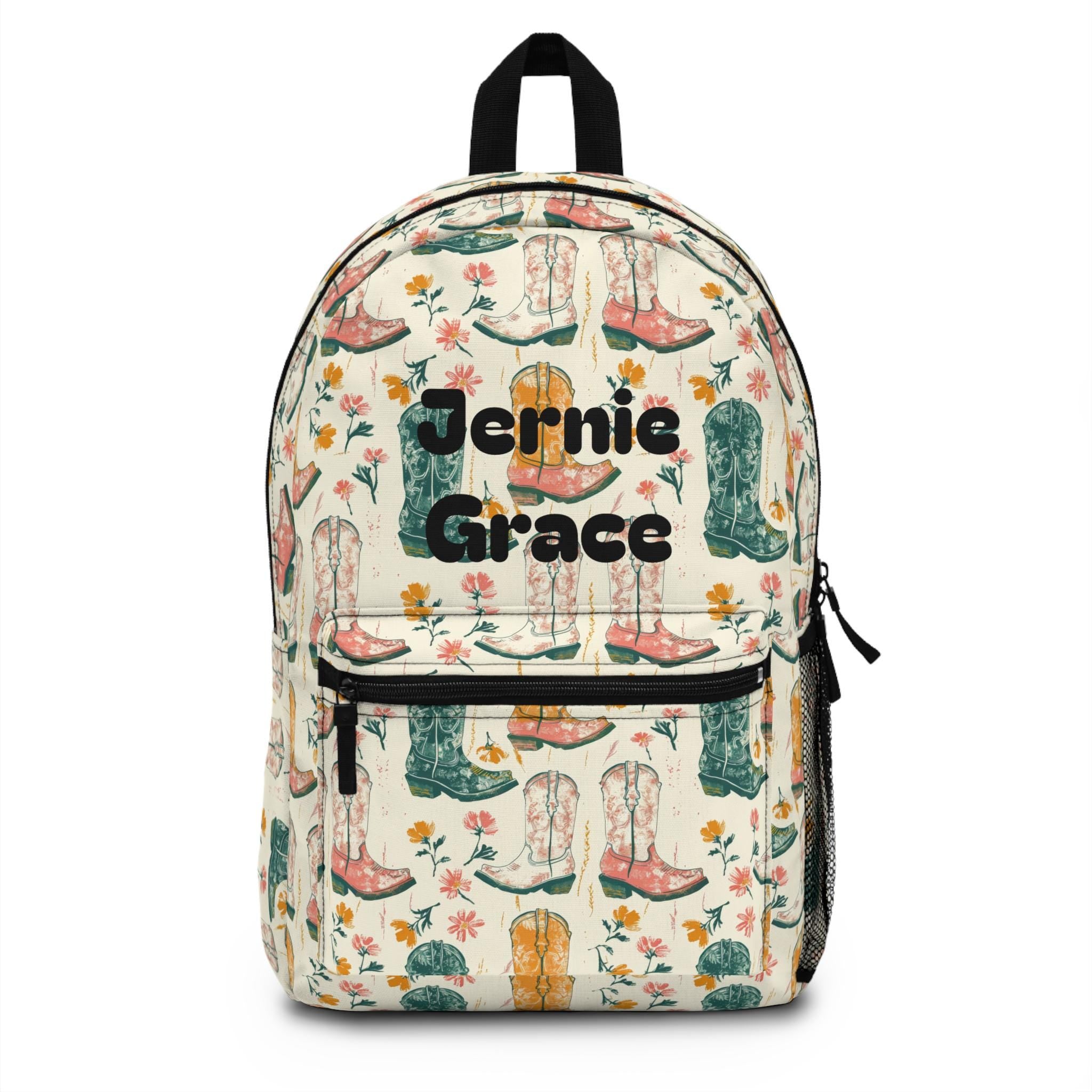 Personalized Cowgirl Boot Backpack: Floral Kids School Bag