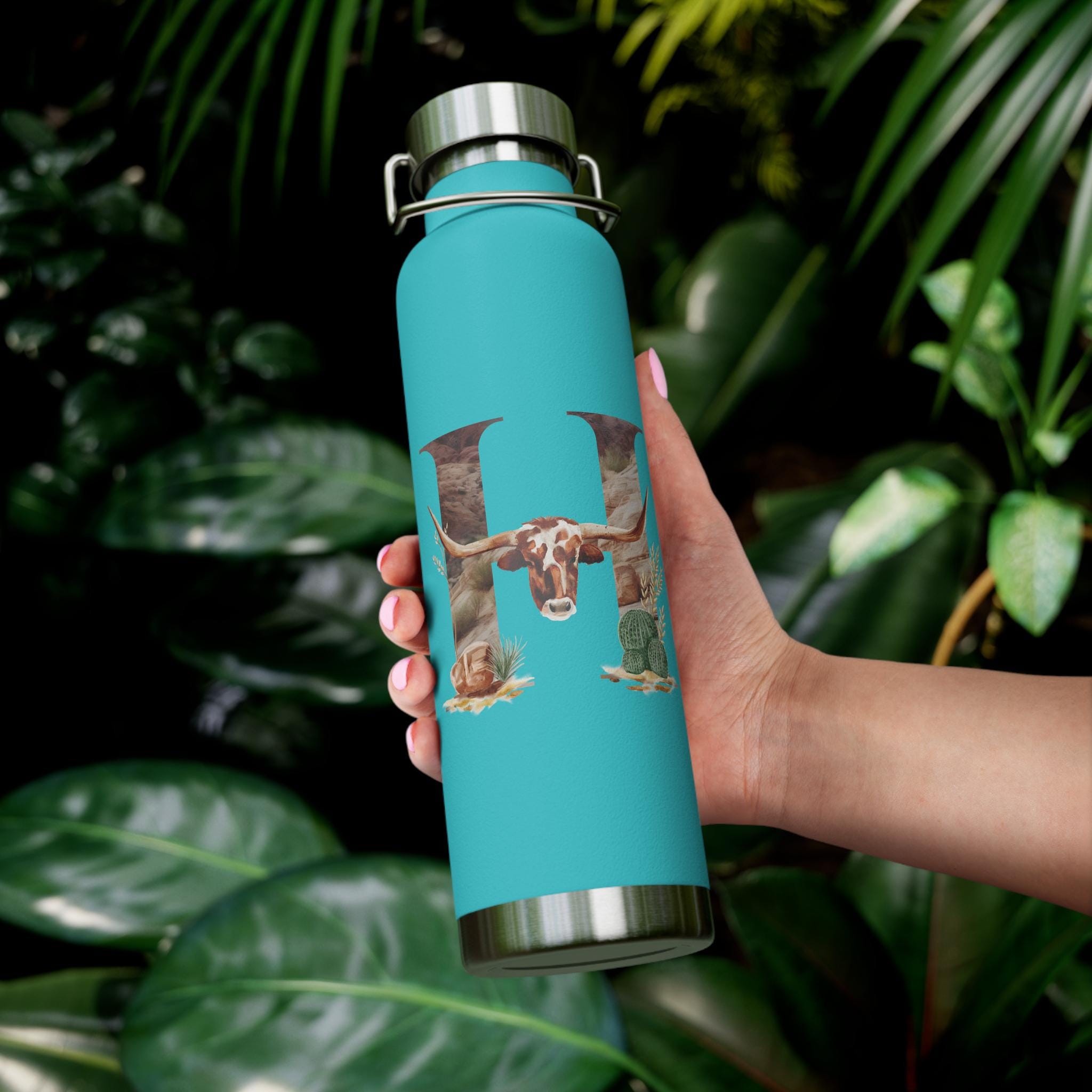Back to School Western Initial Water Bottle 22oz Insulated Copper Flask, Personalized Western Water Bottle Cowboy Cowgirl Gift, -Razels