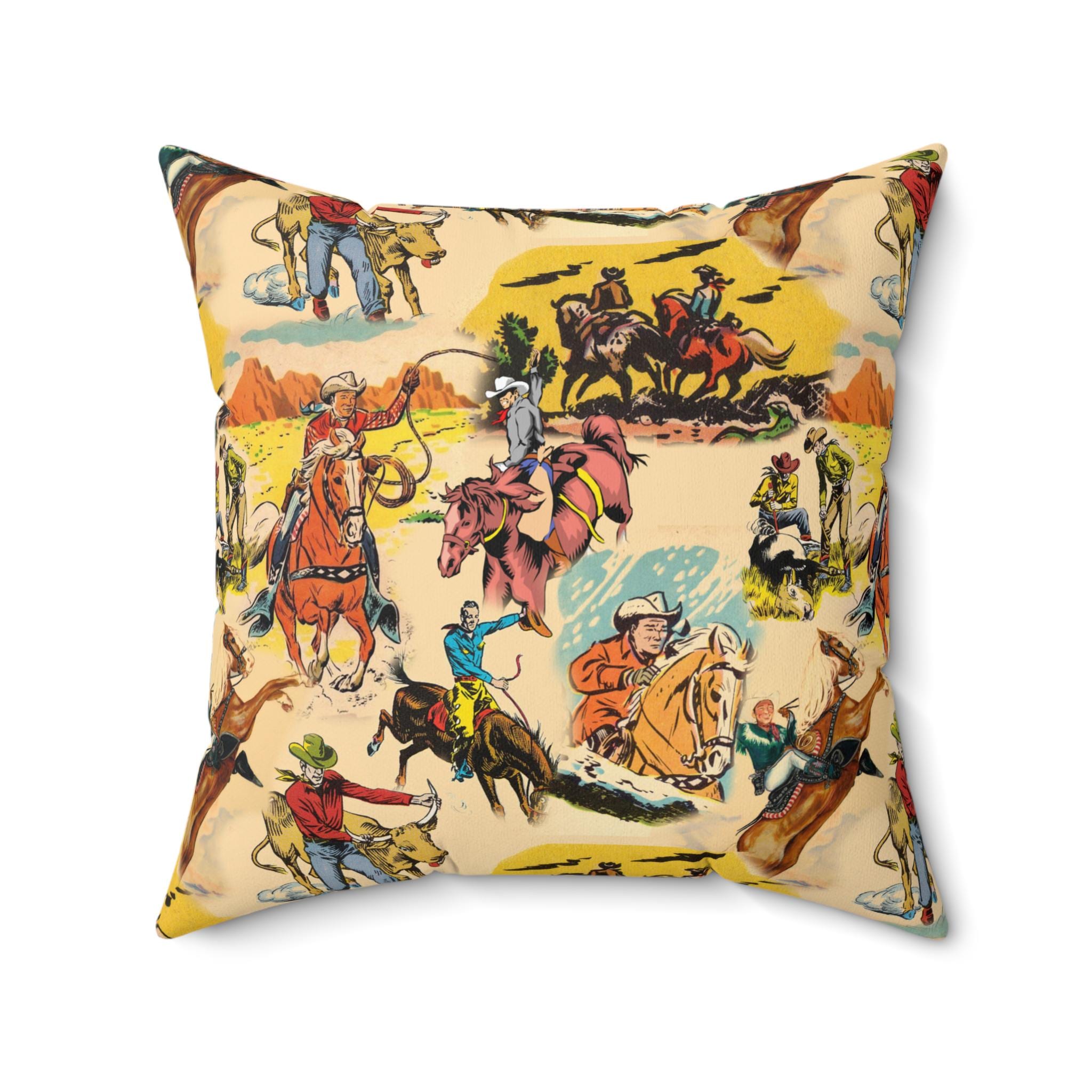 Western Cowboy Print Pillow, Rustic Home Decor -Razels