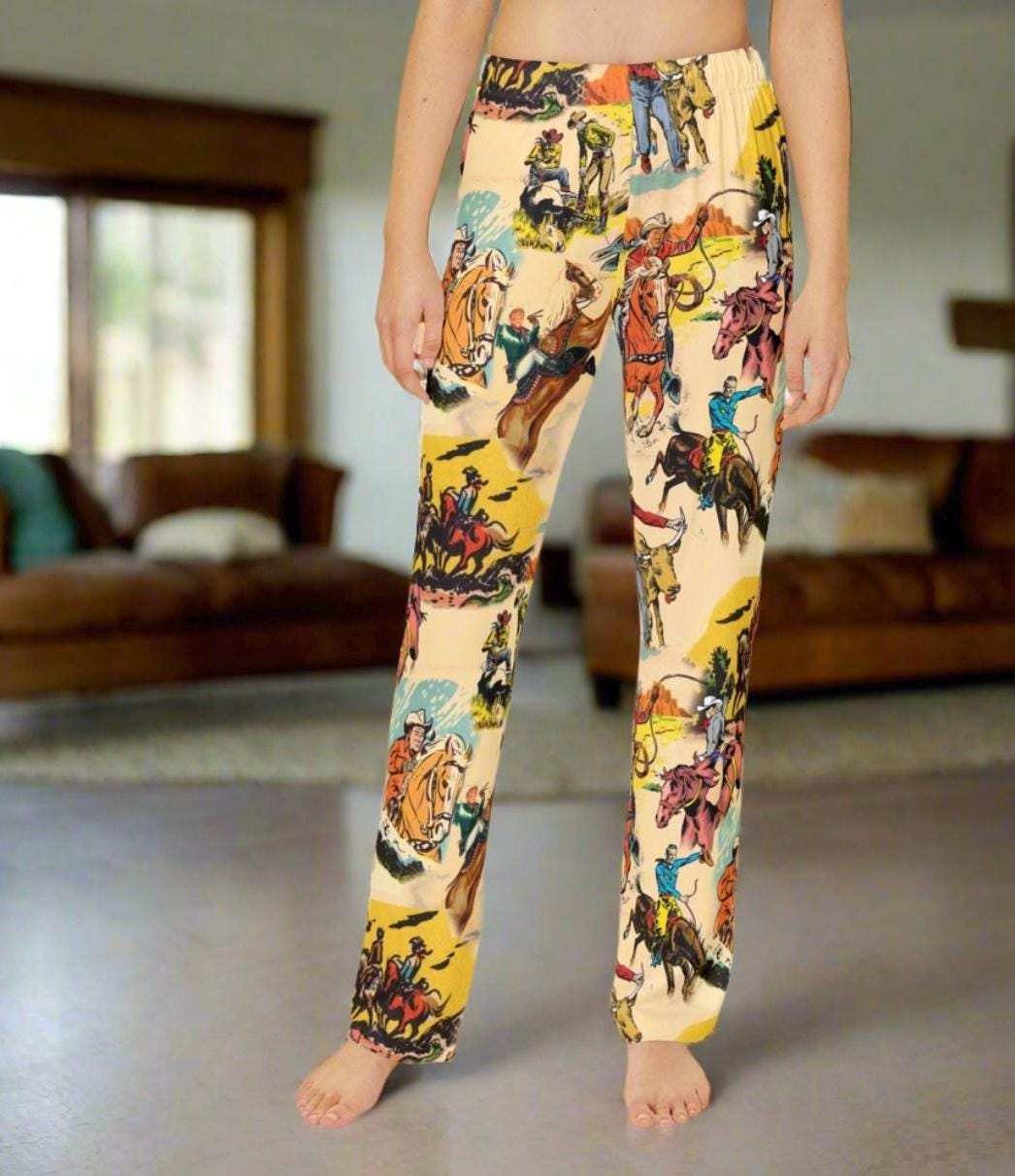 Kids Vintage Cowboy Pajama Pants: Western Rodeo Loungewear -Razels