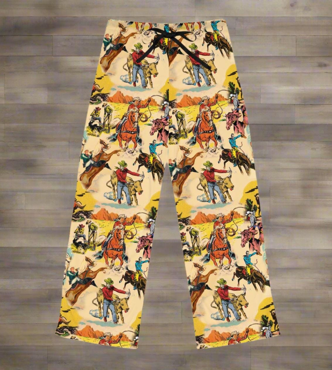 Women's Vintage Cowboy Pajama Pants - Soft Western Loungewear with Rugged Rodeo Print, Old West Sleepwear -Razels