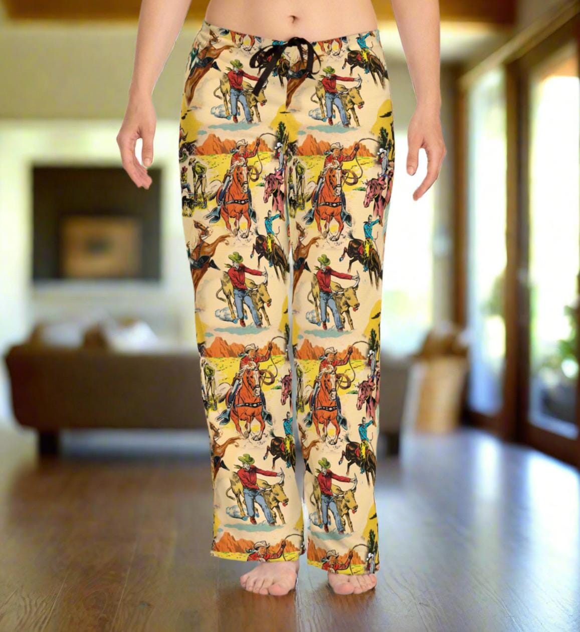 Women's Vintage Cowboy Pajama Pants - Soft Western Loungewear with Rugged Rodeo Print, Old West Sleepwear -Razels