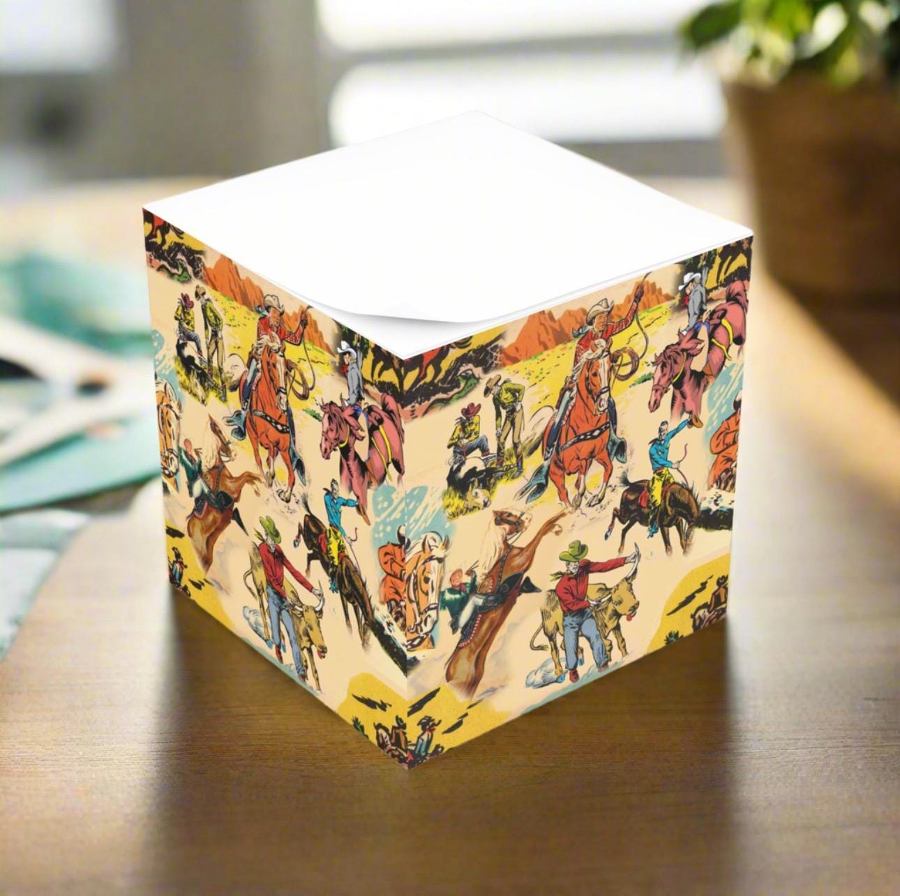Vintage Cowboy Note Cube: Rustic Western Desk Decor