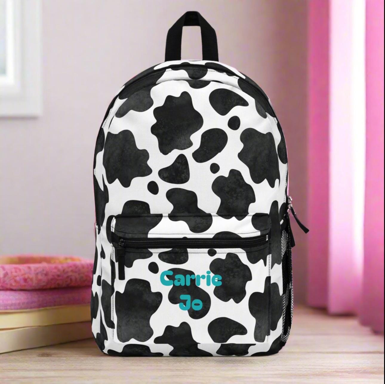 CUSTOM Cow Print Backpack Turquoise Western School Bag Custom Name Back to School Cowgirl Cowboy Gift -Razels