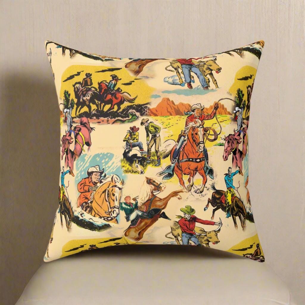 Western Cowboy Print Pillow, Rustic Home Decor -Razels