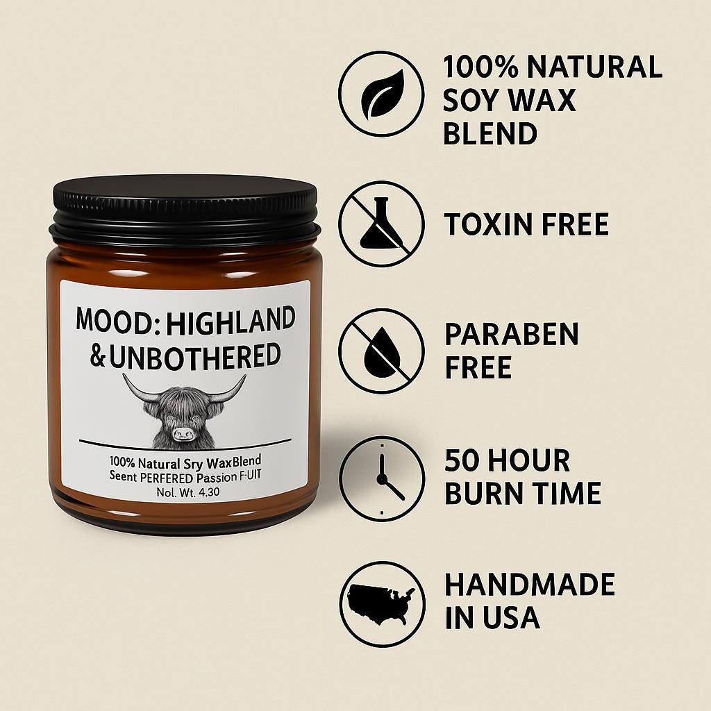 Highland Cow Candle - Farmhouse Decor, Cow Lover Gift -Razels