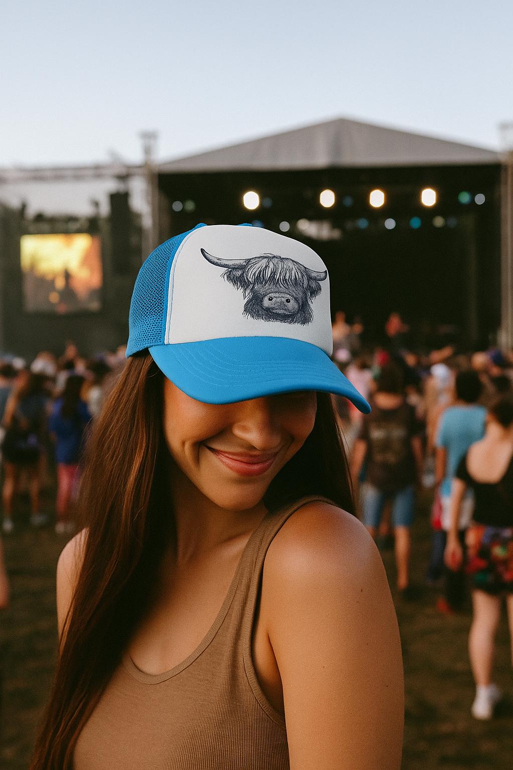 Highland Cow Hat - Trucker Hat Embroidered Western Cap Country Farm Animal Gift for Highland Cow Lover -Razels