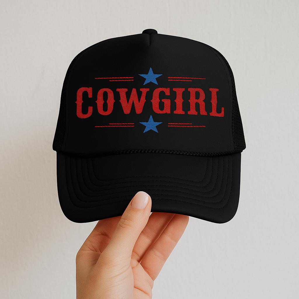 Cowgirl Foam Trucker Hat | Embroidered Western Cap | Retro Rodeo Style | Summer Cowgirl Gift -Razels