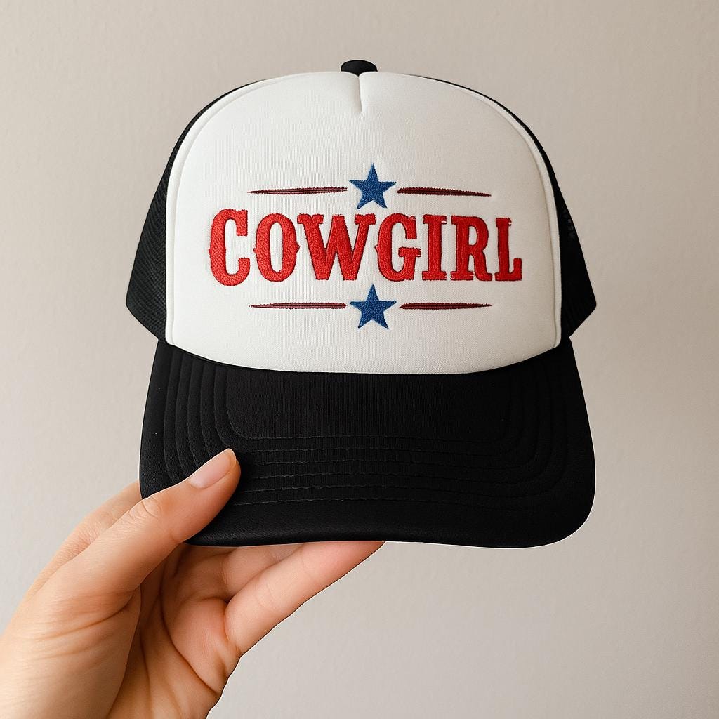 Cowgirl Foam Trucker Hat | Embroidered Western Cap | Retro Rodeo Style | Summer Cowgirl Gift -Razels