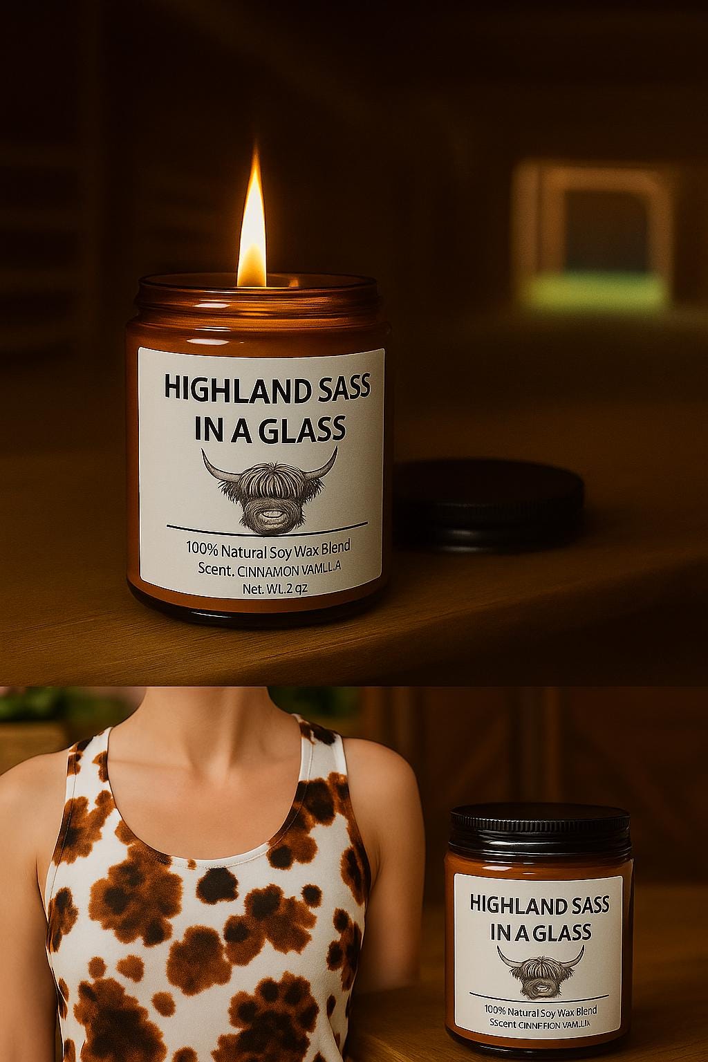 Highland Cow Gift Cinnamon Vanilla Soy Candle, Cow Lover Farmhouse Decor -Razels