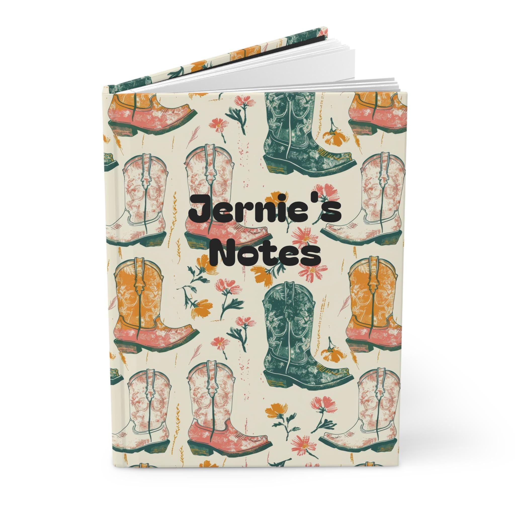 Custom Cowgirl Boots Writing Journal – Personalized Floral Western Notebook, Writing Diary & Sketchbook -Razels
