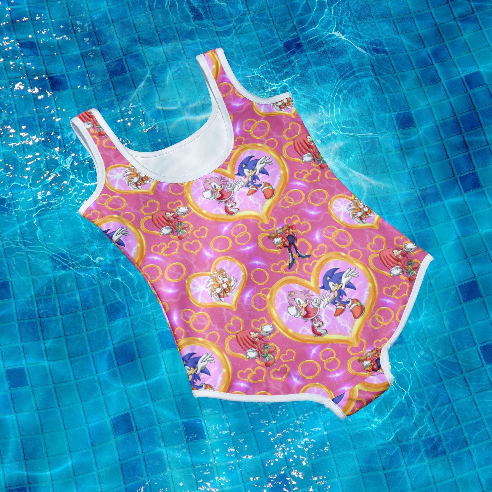 SONIC GIRL Youth Swimsuit – Pink Sonic & Friends One-Piece, UPF Protection for Big Kids