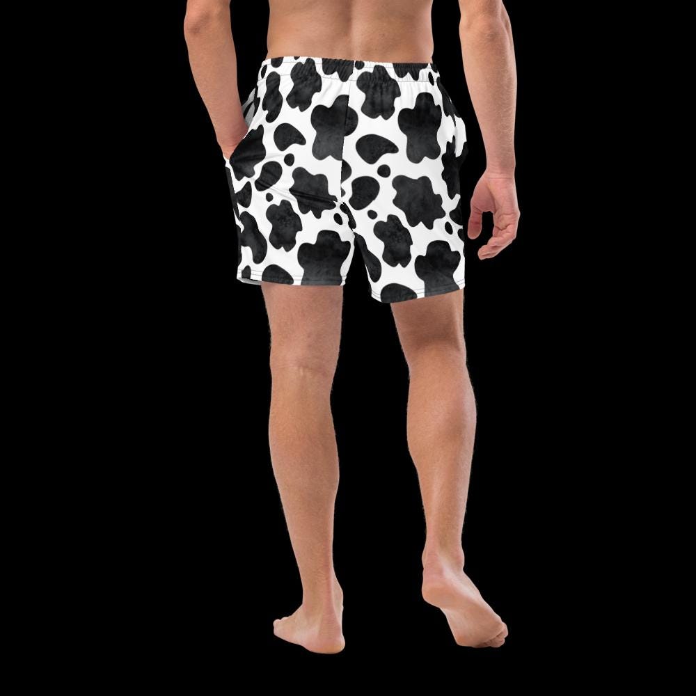 Black and White Cowprint Recycled Swim Trunks – Western Men's Swim Shorts, Matching Family Swim