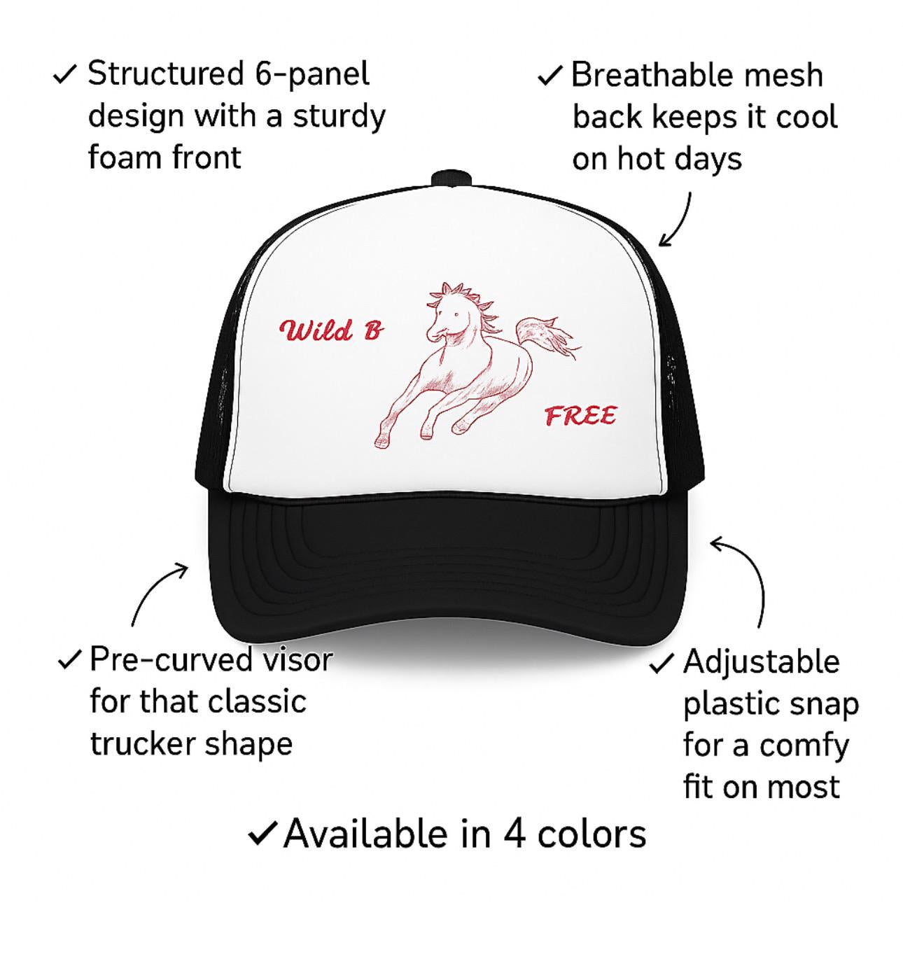 Pink Horse Embroidered Trucker Hat Wild & Free Summer Cowgirl Snapback Western Festival Cap -Razels