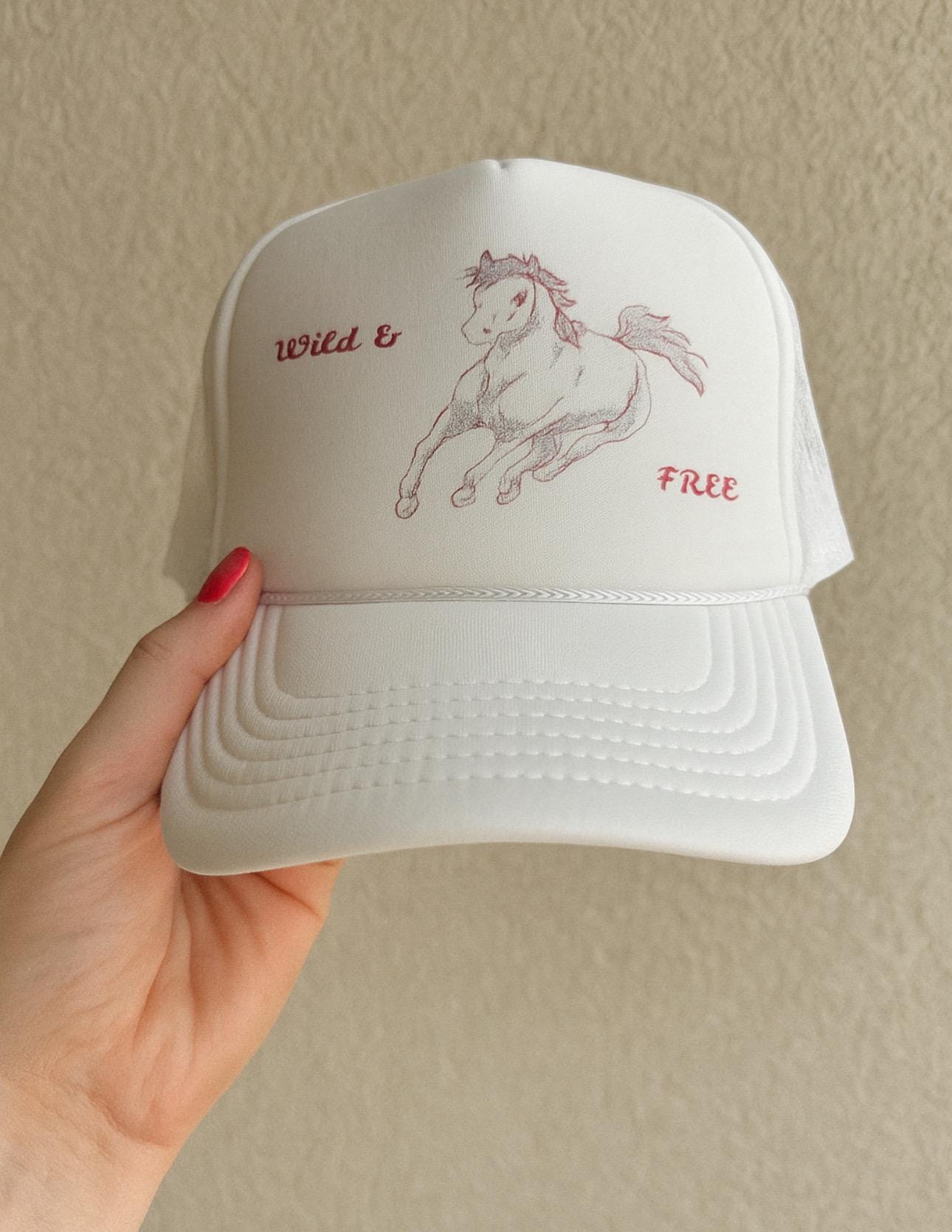 Pink Horse Embroidered Trucker Hat Wild & Free Summer Cowgirl Snapback Western Festival Cap -Razels