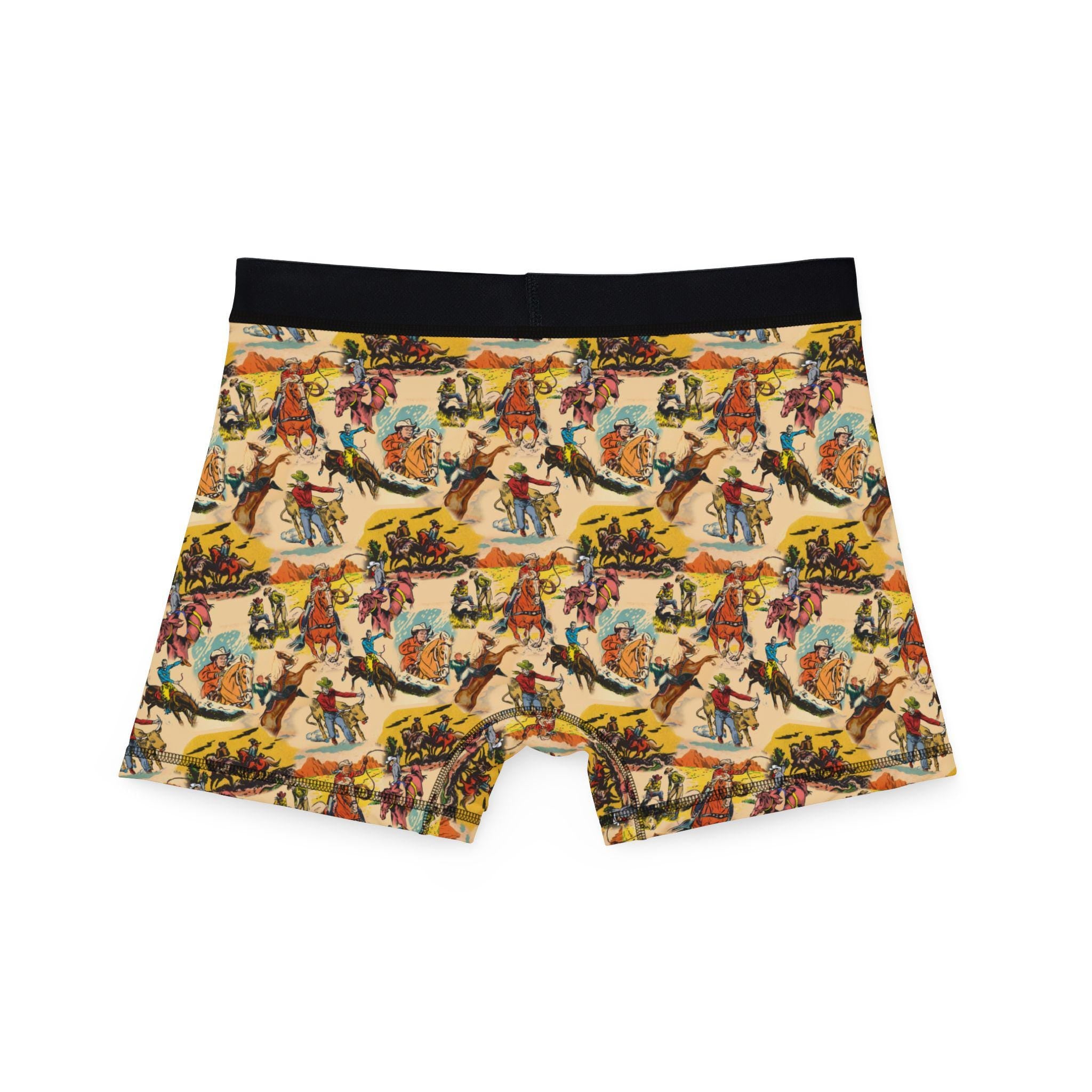 Retro Cowboy Men's Boxers, Vintage Western Underwear, Cowboy Print Sleep Shorts, Western Style Boxers -Razels