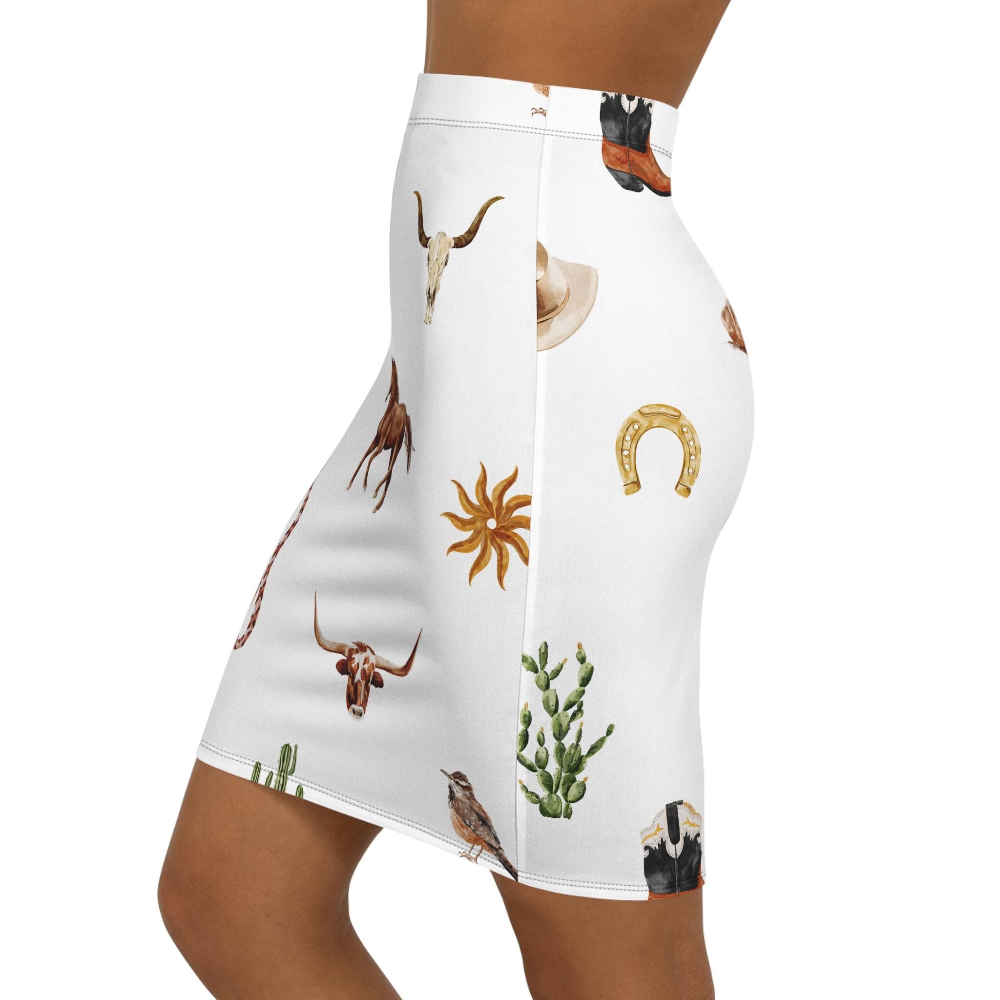 Western Pencil Skirt for Women Boho Cowgirl Summer Style with Horses Snakes & Cactus Western Outfit -Razels