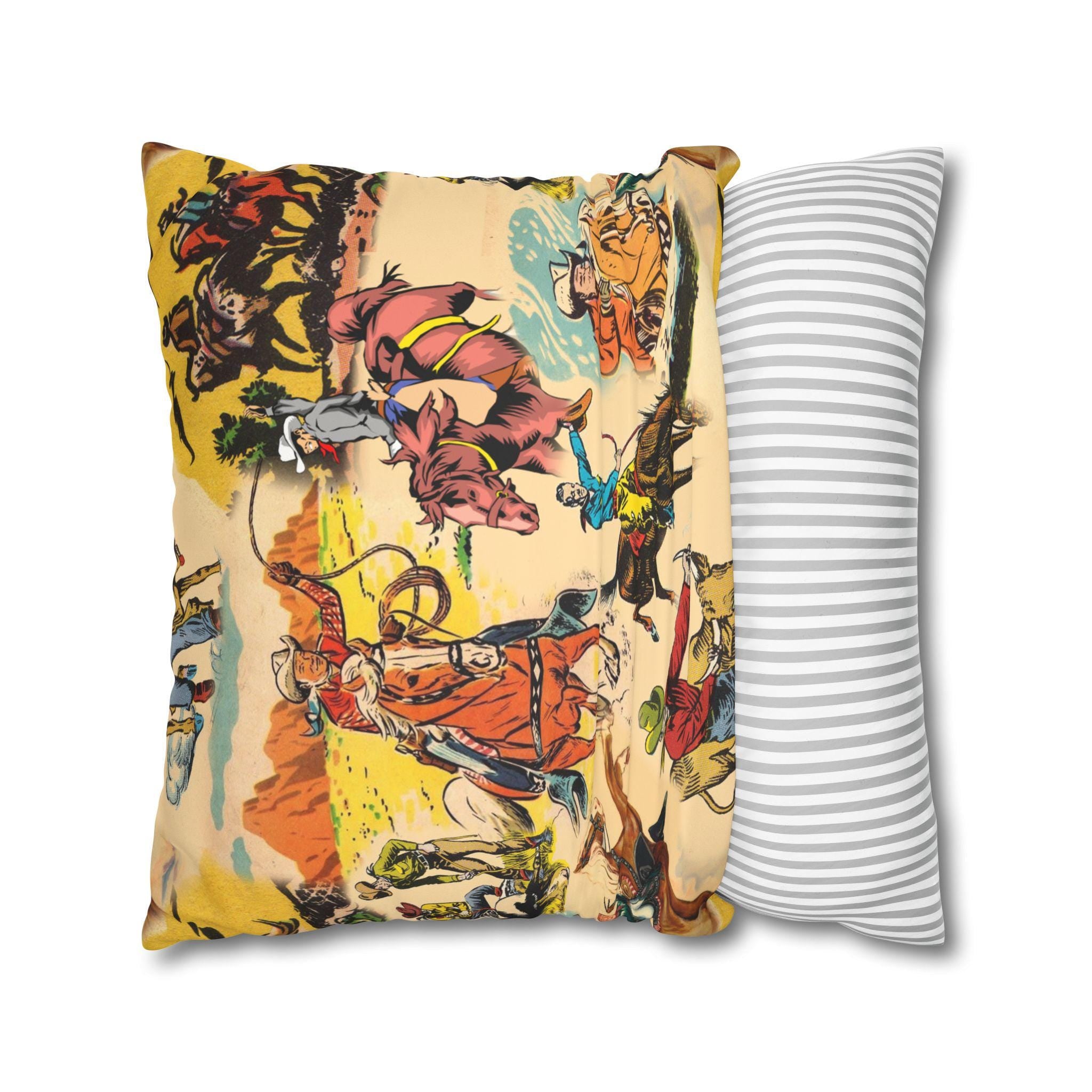 Vintage Cowboy Pillow Cover, Western Faux Suede Cushion Case, Rustic Cowboy Decor -Razels