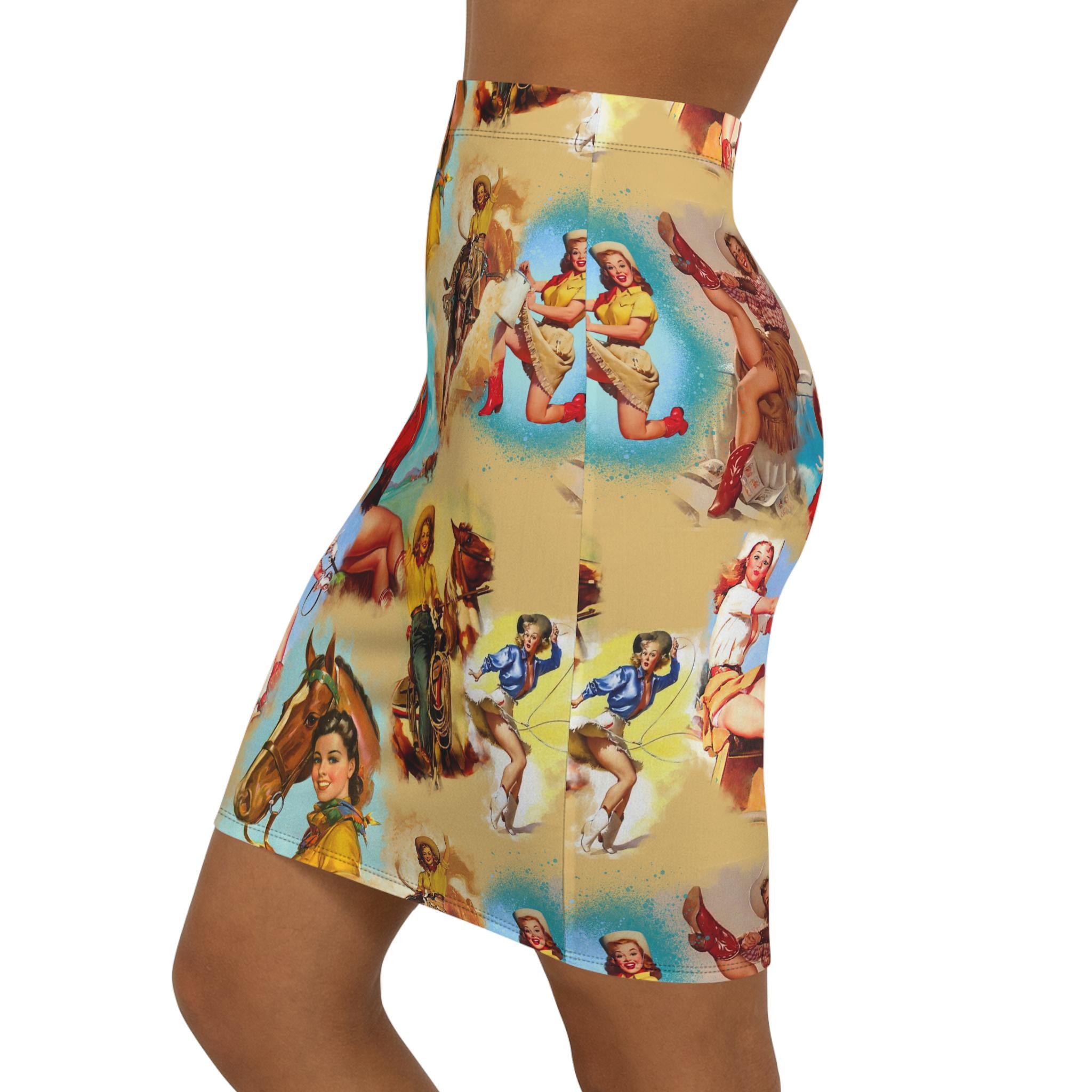 Vintage Cowgirl Mid-Waist Pencil Skirt, Retro Western Rodeo Skirt, Bold Country Concert Outfit for Women -Razels