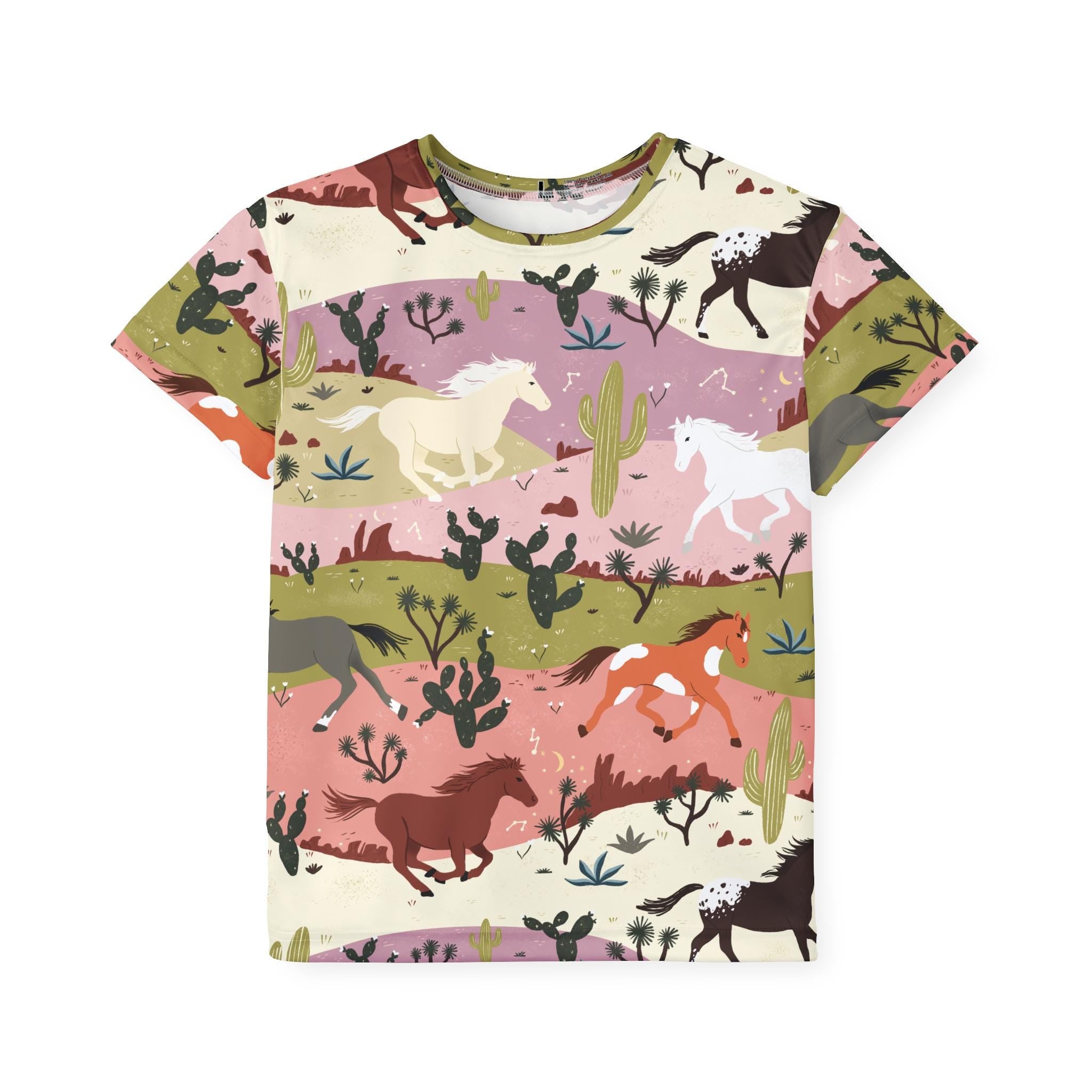 Kids Horse-Themed Sports Jersey, Allover Nature Print, Fun Equestrian Shirt, Gift for Horse-Loving Kids -Razels