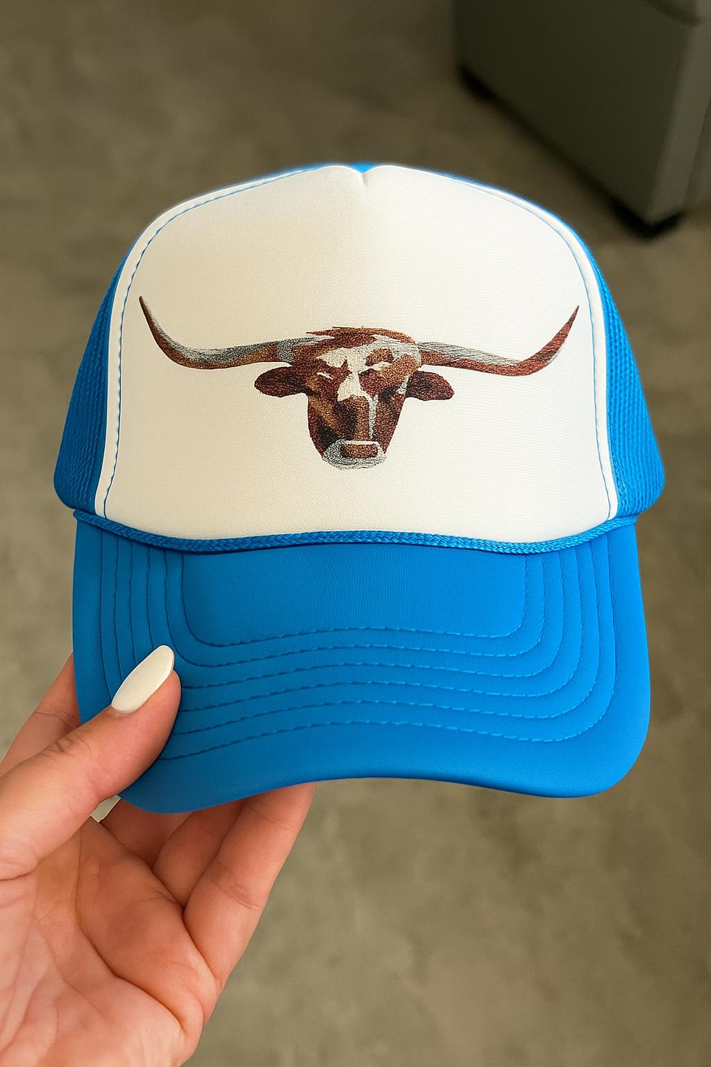 Watercolor Longhorn Foam Trucker Hat, Western Cowgirl Style, Embroidered Steer Cap -Razels
