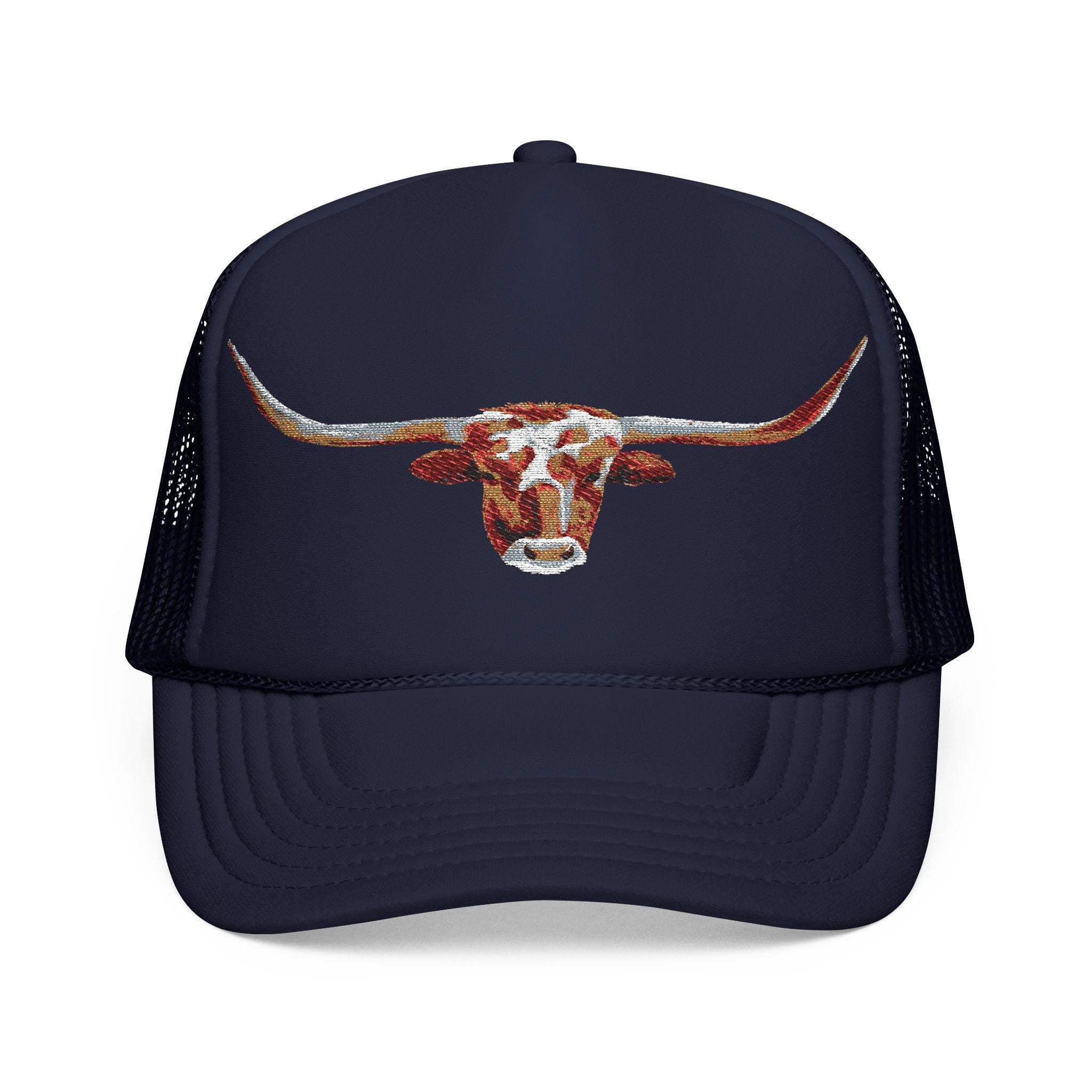 Watercolor Longhorn Foam Trucker Hat, Western Cowgirl Style, Embroidered Steer Cap -Razels