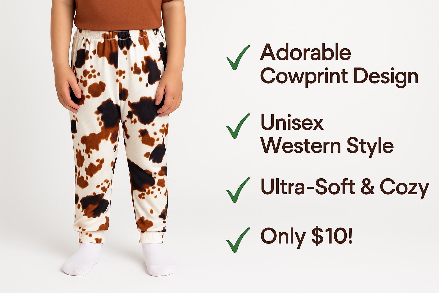 CLEARANCE Western Sweatpants Kids Cow Print Joggers, Unisex Cowboy Cowgirl Ranch Style Pants for Boys & Girls -Razels