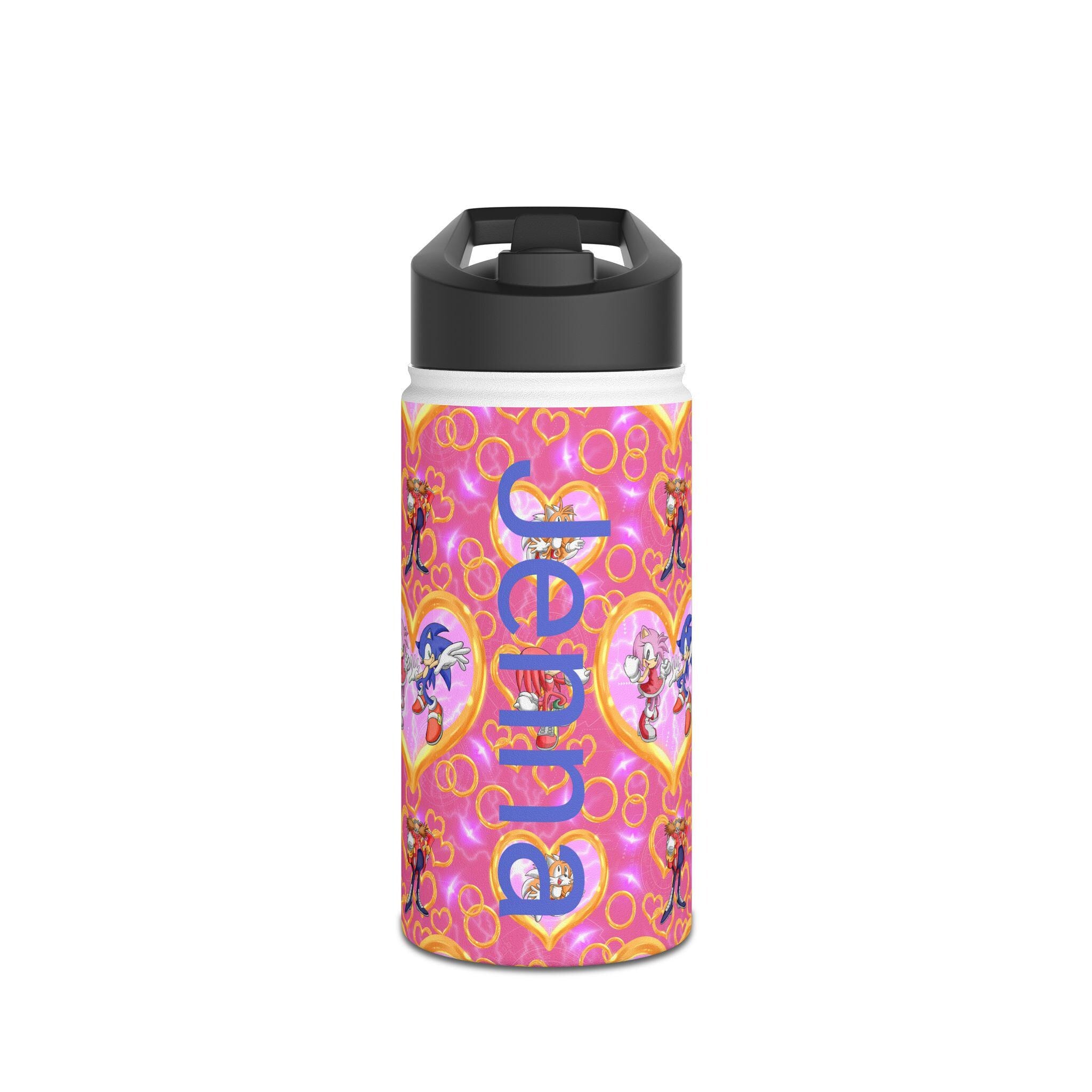 Pink Sonic Personalized Stainless Steel Water Bottle, Kids Drink Bottle, Back to School Shopping, Customizable, Standard Lid -Razels