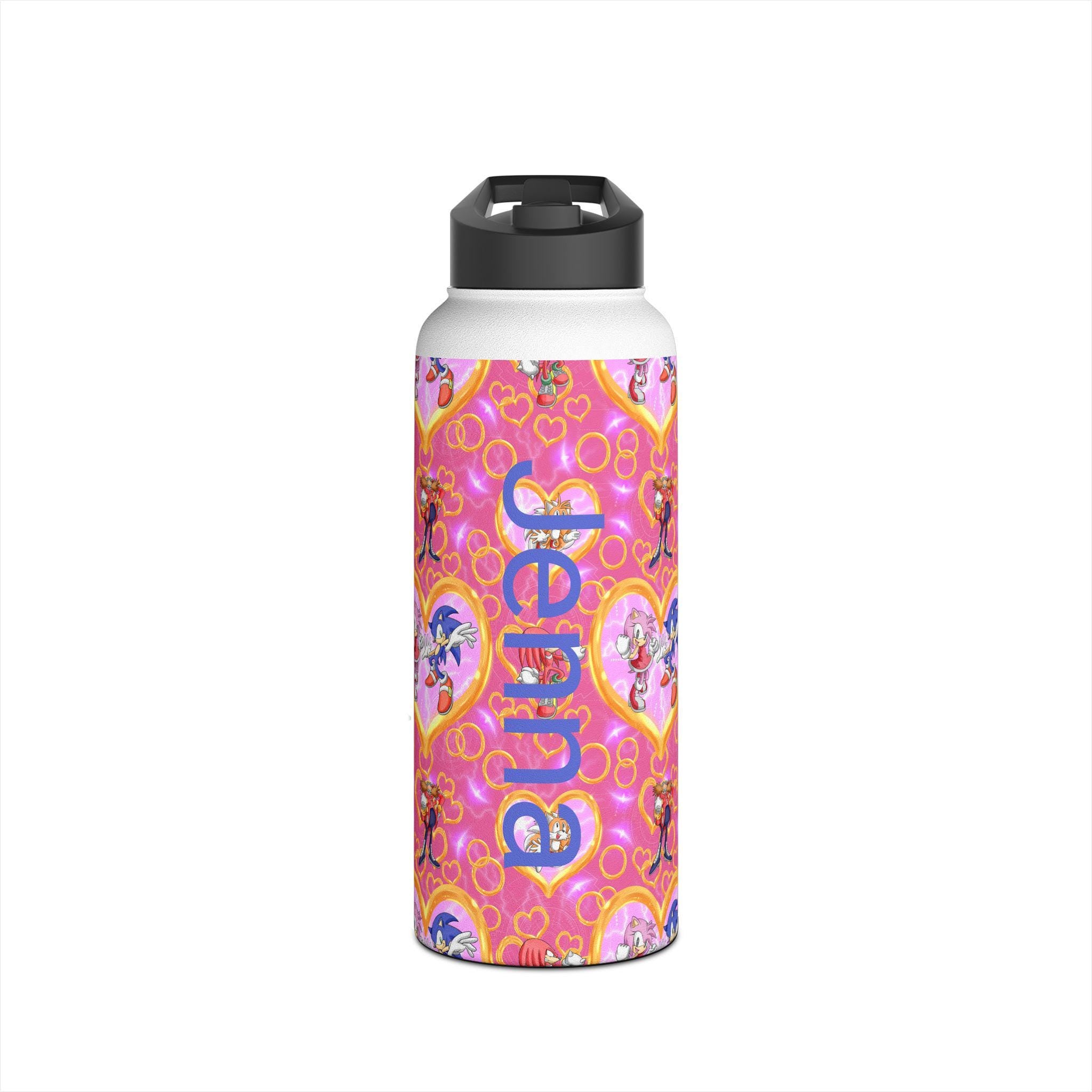 Pink Sonic Personalized Stainless Steel Water Bottle, Kids Drink Bottle, Back to School Shopping, Customizable, Standard Lid -Razels