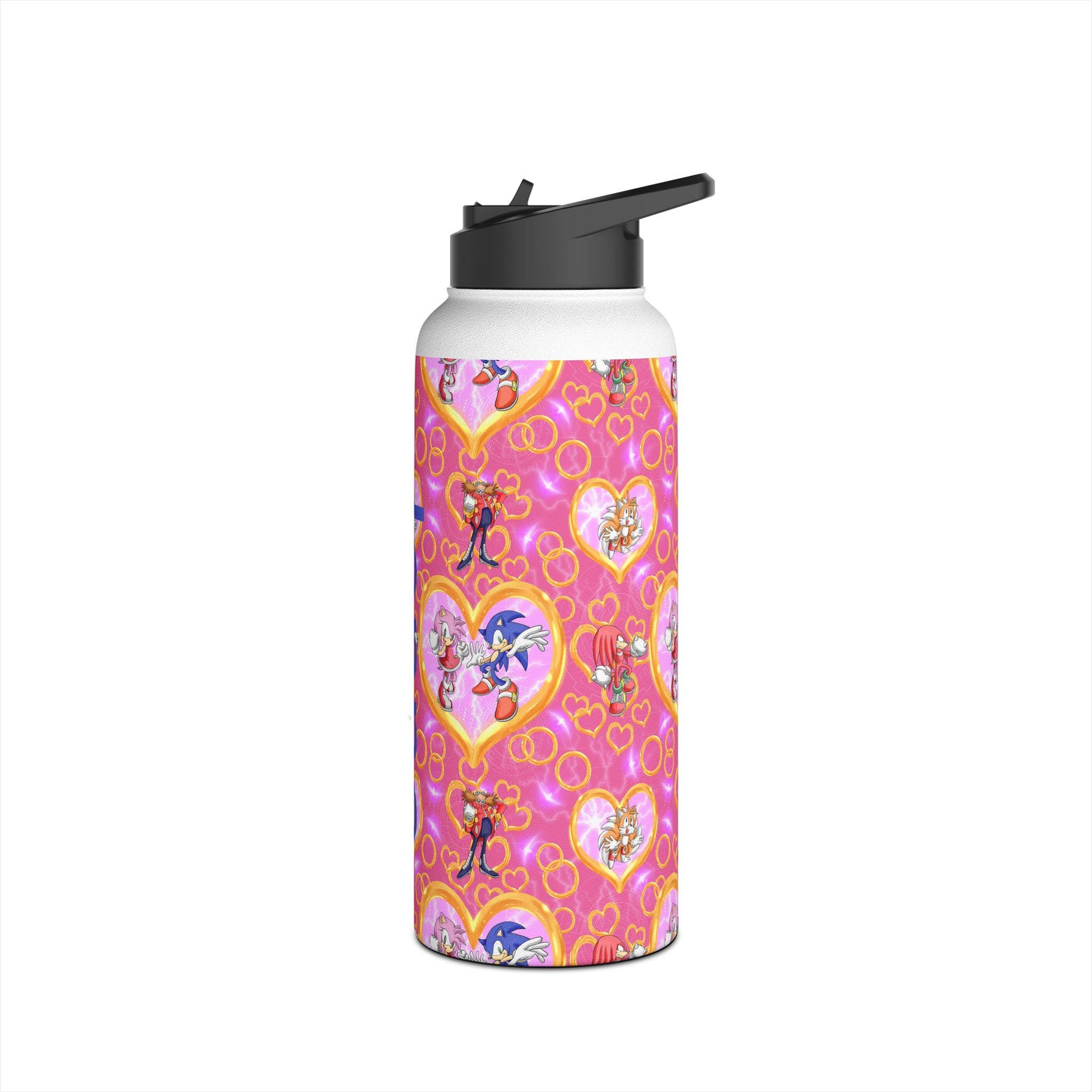 Pink Sonic Personalized Stainless Steel Water Bottle, Kids Drink Bottle, Back to School Shopping, Customizable, Standard Lid -Razels