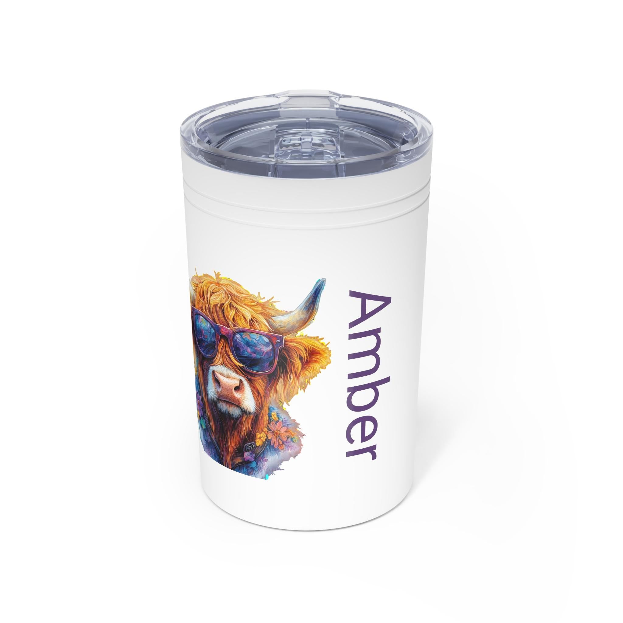 This Personalized Highland Cow Tumbler is a custom insulated mug perfect for cow lovers. The unique design adds a touch of personality to your daily coffee or tea routine. It keeps drinks hot for 5 hours and cold for 15 hours, making it ideal for on-the-go use. This tumbler is relevant for animal lovers and can be gifted for birthdays, holidays, or as a special treat for yourself.