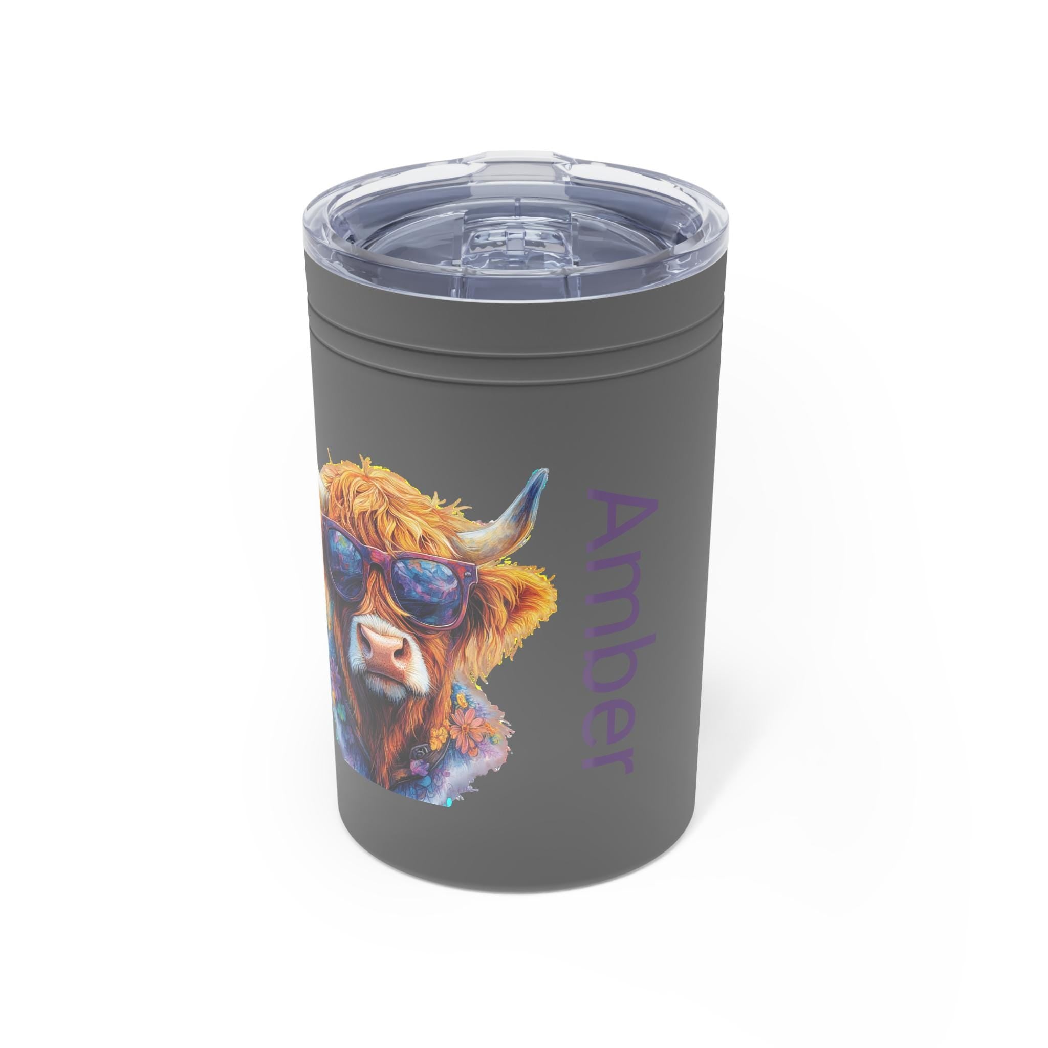 This Personalized Highland Cow Tumbler is a custom insulated mug perfect for cow lovers. The unique design adds a touch of personality to your daily coffee or tea routine. It keeps drinks hot for 5 hours and cold for 15 hours, making it ideal for on-the-go use. This tumbler is relevant for animal lovers and can be gifted for birthdays, holidays, or as a special treat for yourself.