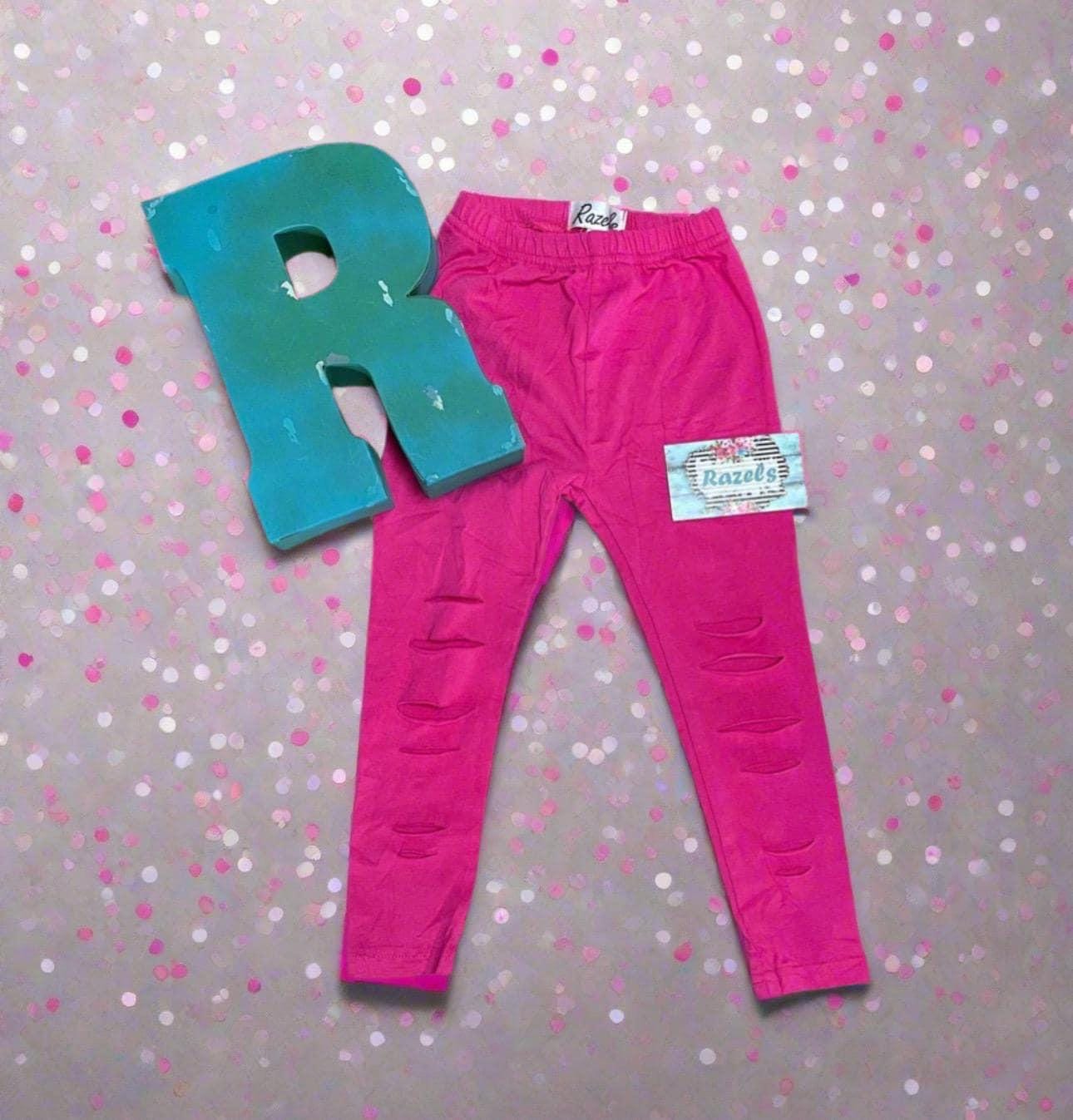 Toddler Girls Ripped Leggings Size 4 5, Hot Pink Distressed Pants -Razels