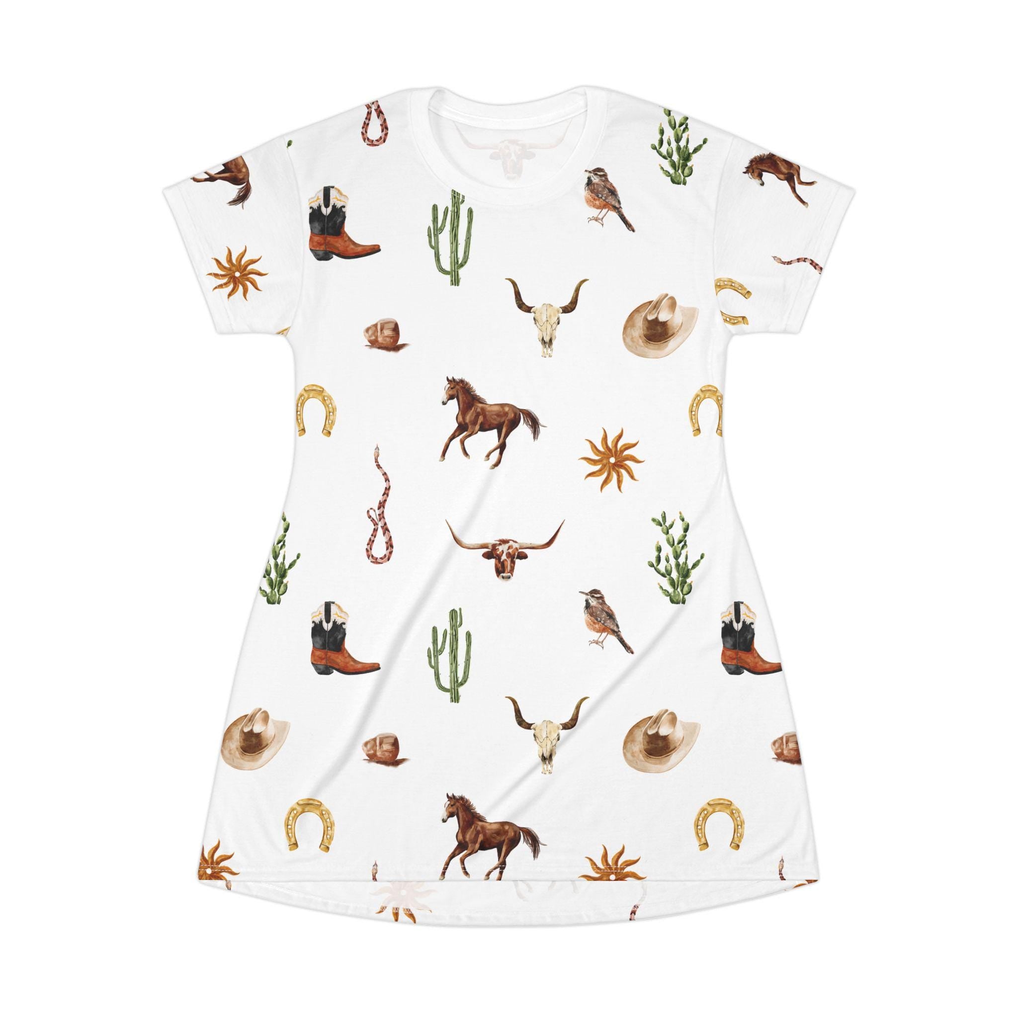 Saddle up in style with this Western T-Shirt Dress—a laid-back essential with cowboy charm and desert-inspired flair. Designed for easy summer days, this dress brings together comfort and Western fashion in one effortlessly cool look.
✓ Soft, lightweight 100% polyester for all-day comfort
✓ Relaxed fit with side seams to keep its shape
✓ Self-fabric binding for a clean, finished look
✓ Tagless for maximum comfort
✓ Runs true to size