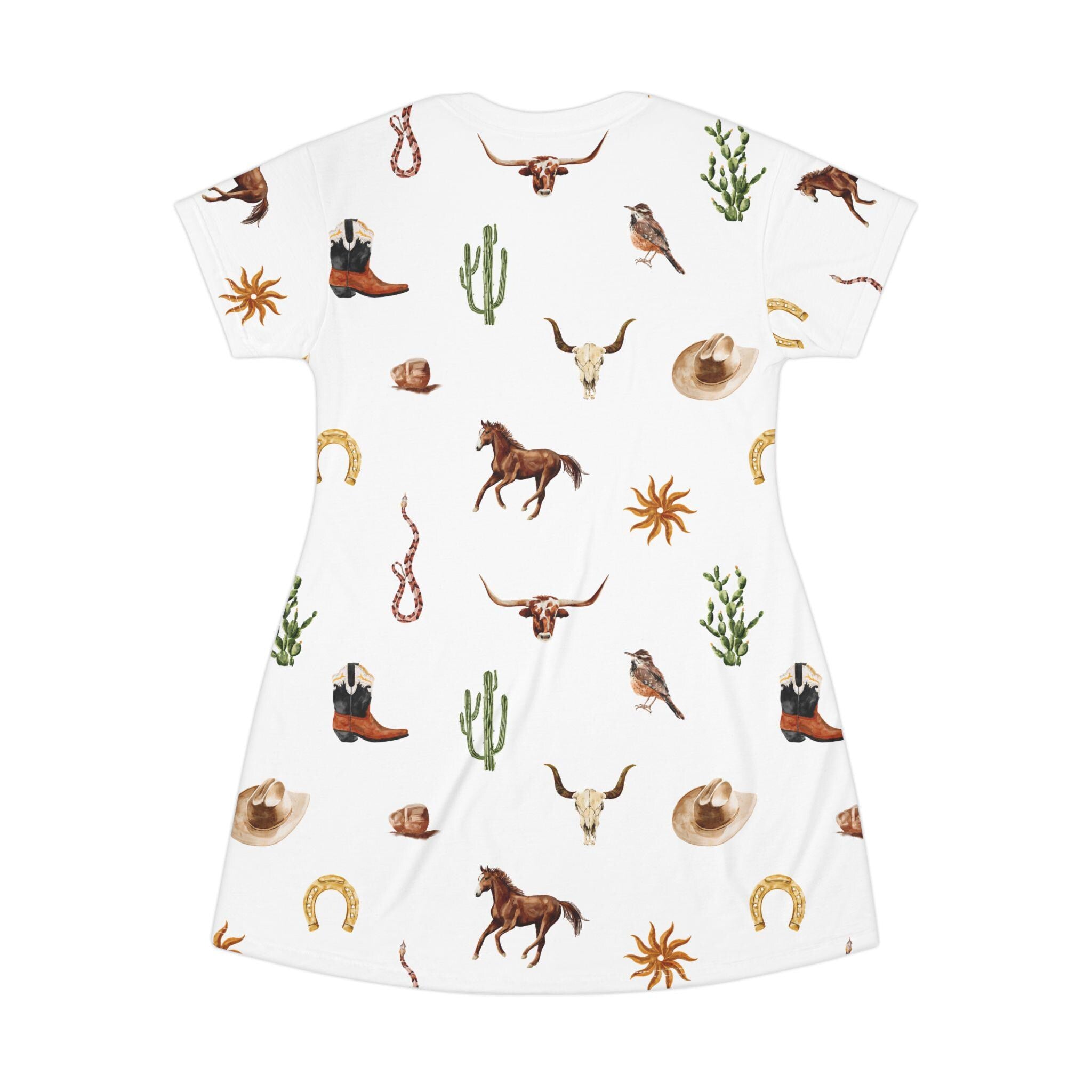 Western Boho T-Shirt Dress – Casual Summer Cowboy Style Women’s Festival & Rodeo Outfit Lightweight Cotton Tee Dress -Razels