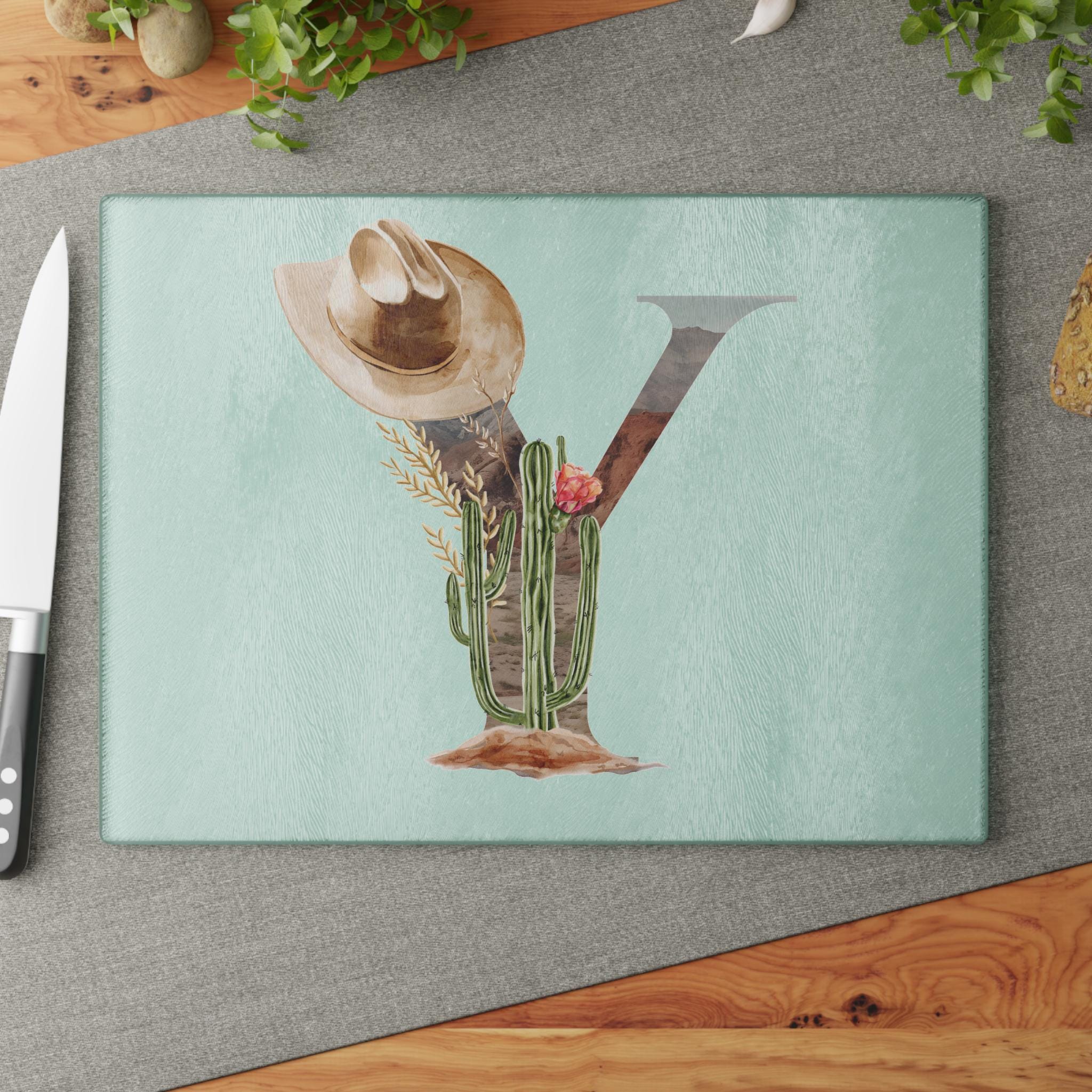 Cowboy Kitchen Personalized Cutting Board – Rustic Western Ranch Decor, Custom Glass Counter Saver Gift -Razels