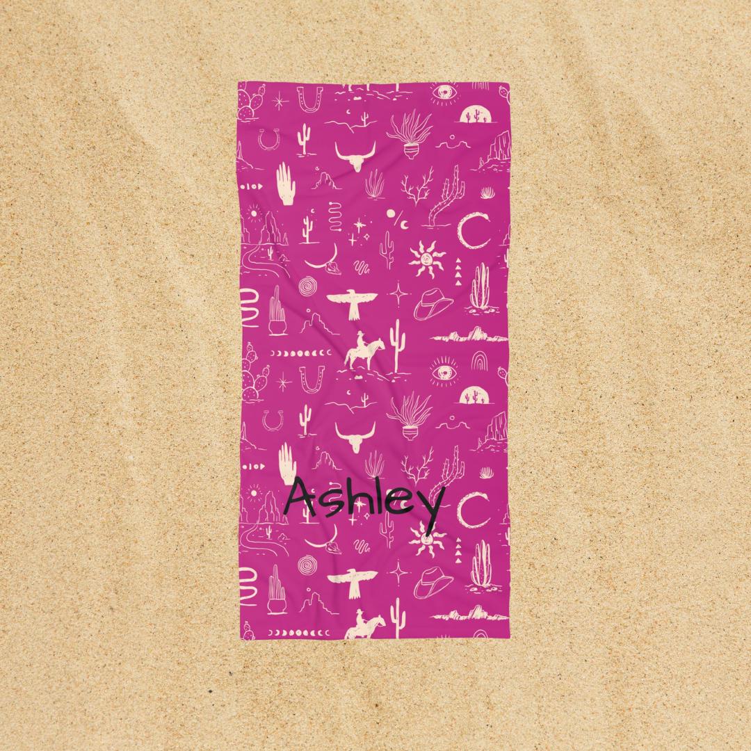 Personalized Kids Cowboy or Cowgirl Towel Turquoise Western Beach & Bath Towel Custom Name Gift for Little Rodeo Fans -Razels