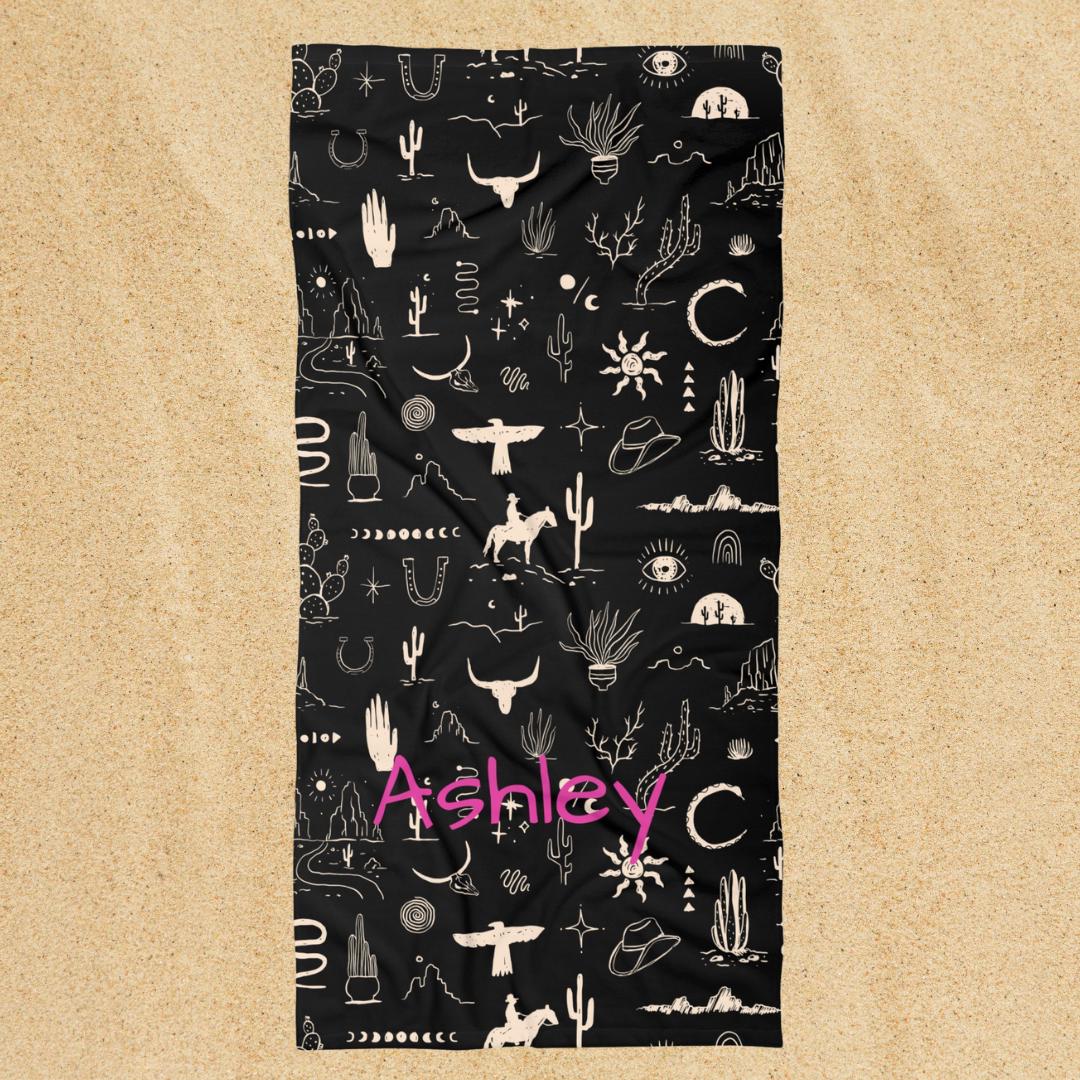 Personalized Kids Cowboy or Cowgirl Towel Turquoise Western Beach & Bath Towel Custom Name Gift for Little Rodeo Fans -Razels