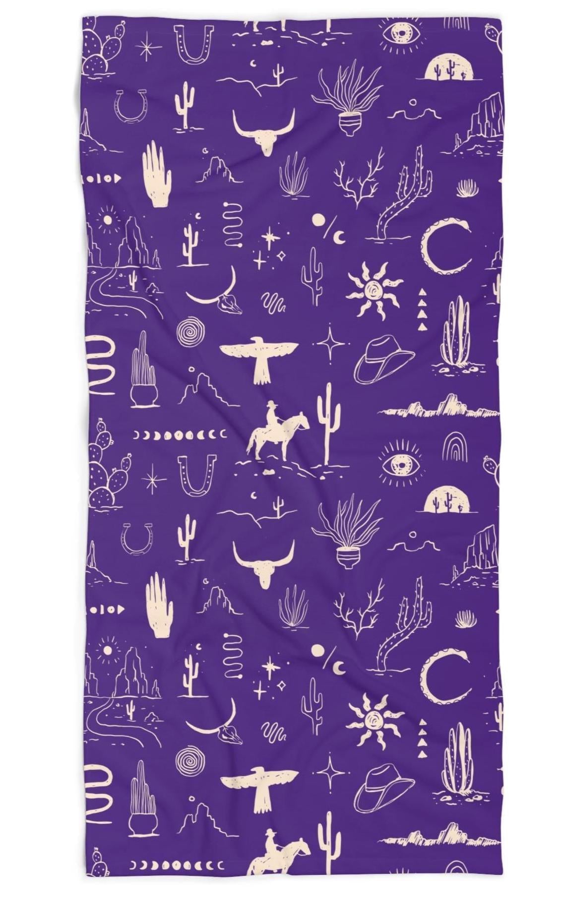 Western Bath Towel Cowboy Cactus Thunderbird Print Adult Beach Towel Western Bathroom Decor Southwestern Style -Razels