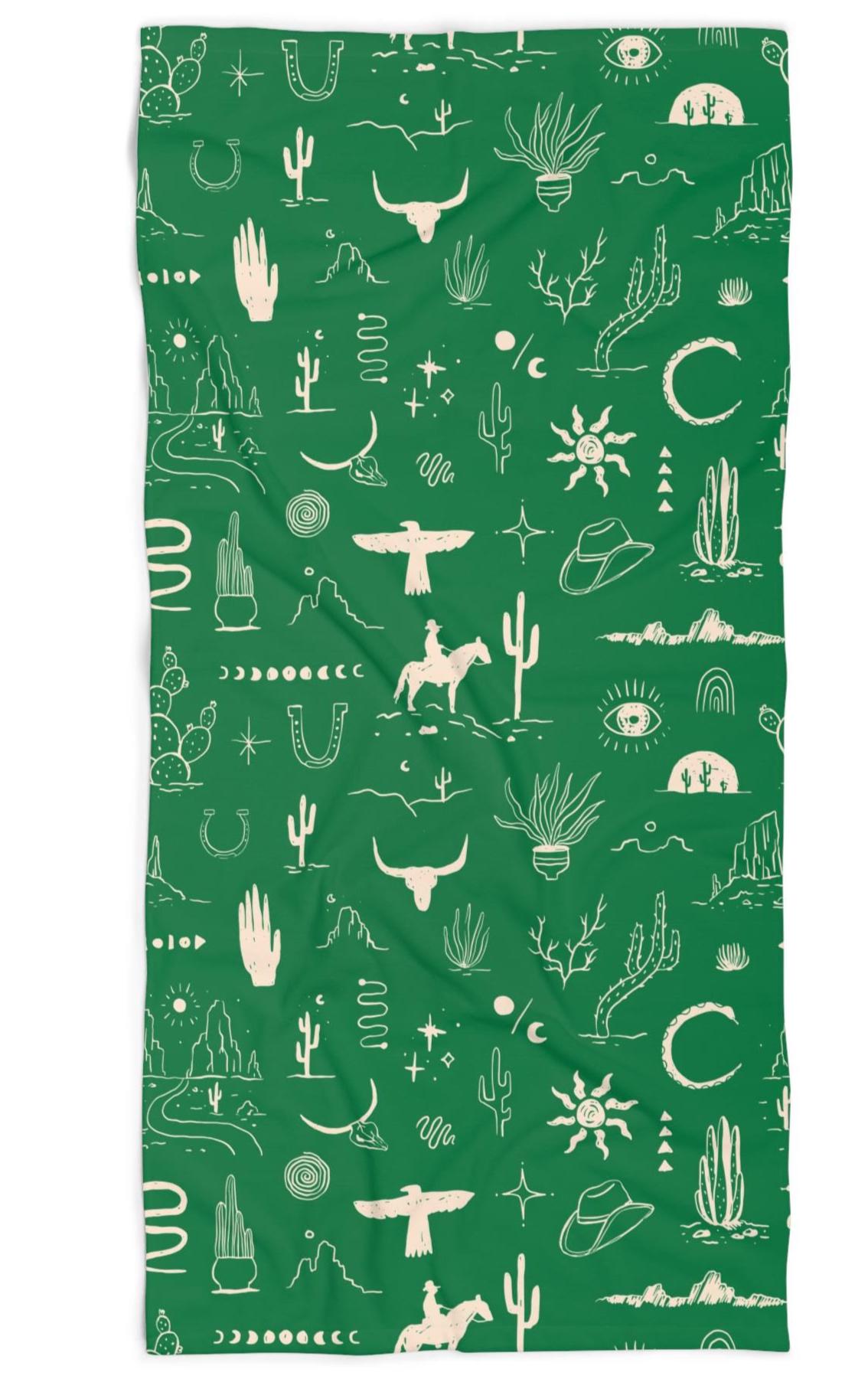 Available in 8 bold background colors, this towel is the perfect way to show off your Western spirit, from rodeo mornings to lazy river afternoons.
✓ Vibrant Allover Western Design – Cowboys, cacti, thunderbirds, and more
✓ Choose Your Style – Available in 8 stunning background colors
✓ Oversized & Comfortable – 30" x 60" towel wraps up adults with ease
✓ Soft & Absorbent – Plush cotton loop backing with a smooth, vivid poly front
✓ Built Tough – Hemmed edges for durability wash after