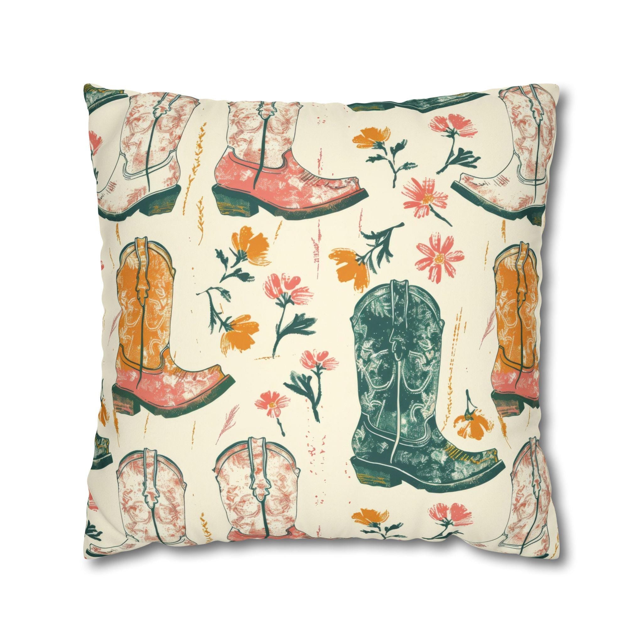 Floral Cowboy Boot Pillow Cover: Western Farmhouse Decor -Razels