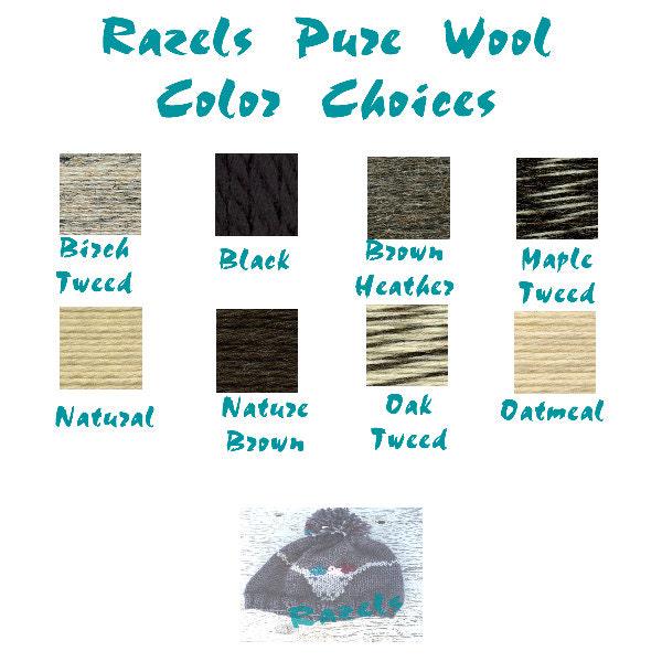 Pure WOOL WINTER Hat Beanie Handknit Warm Water Repellant all Natural Wool Hat -Razels