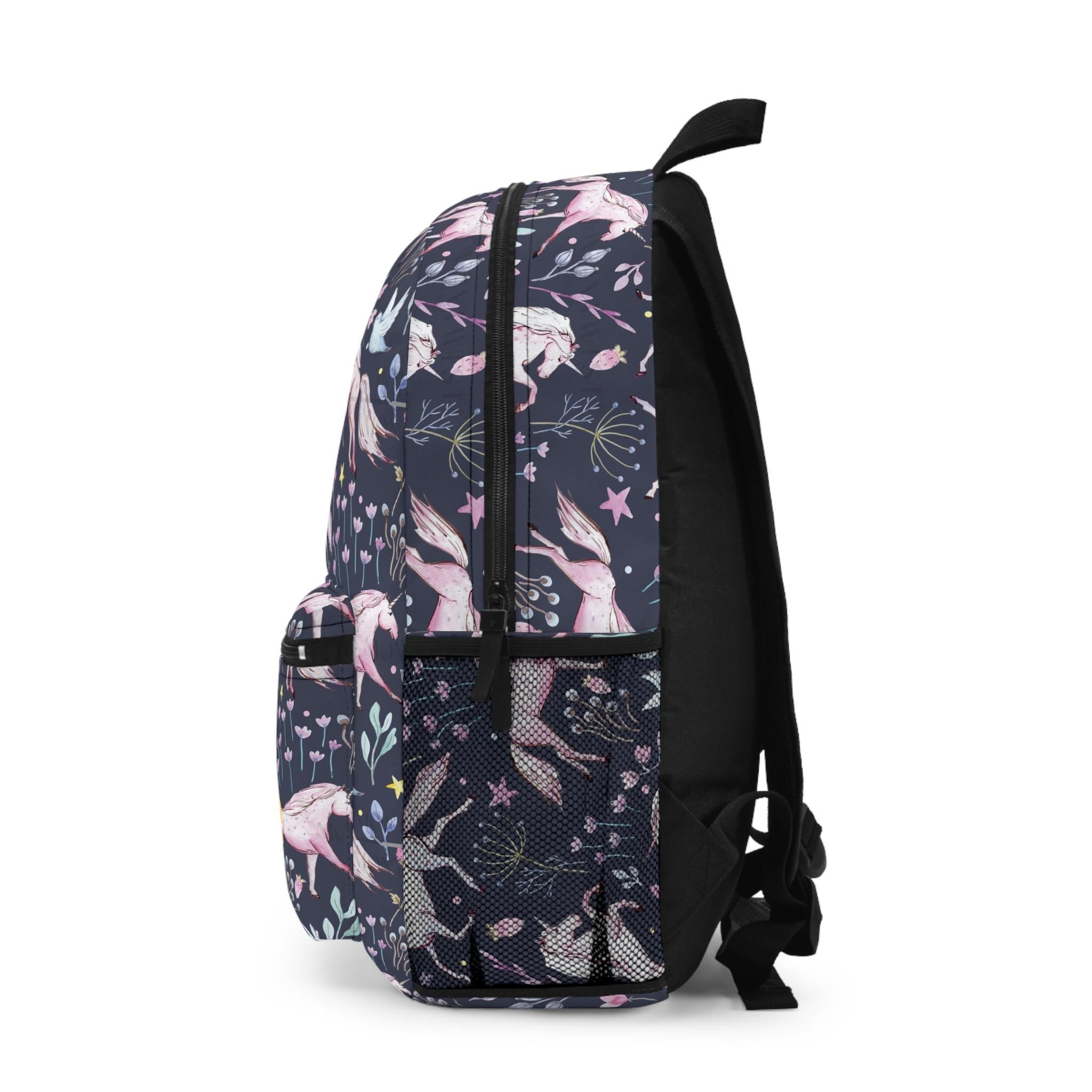 Personalized Unicorn Backpack for Girls, Custom Name Kids Bag Unicorns & Flowers -Razels